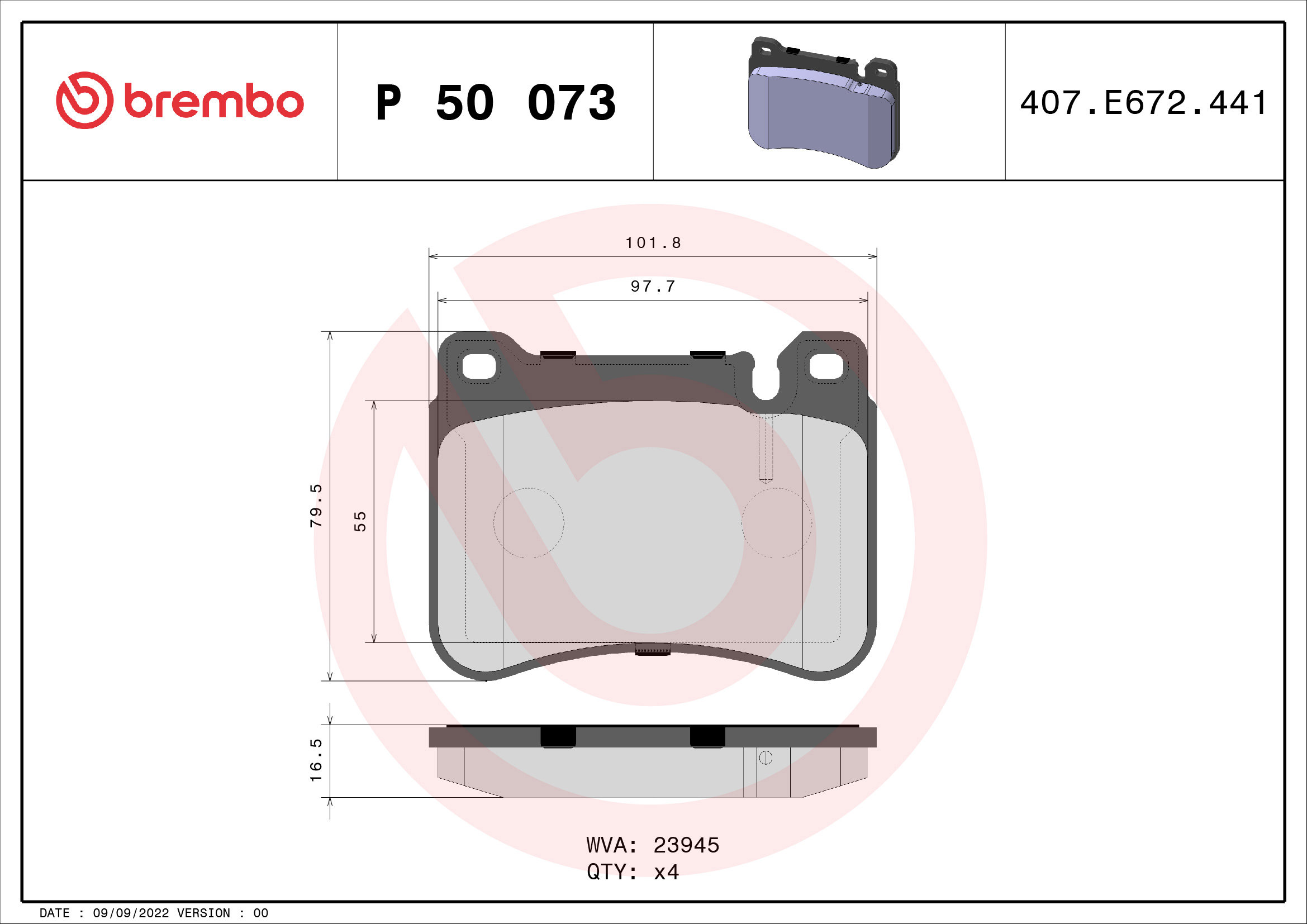BREMBO Sada brzdových doštičiek P 50 073