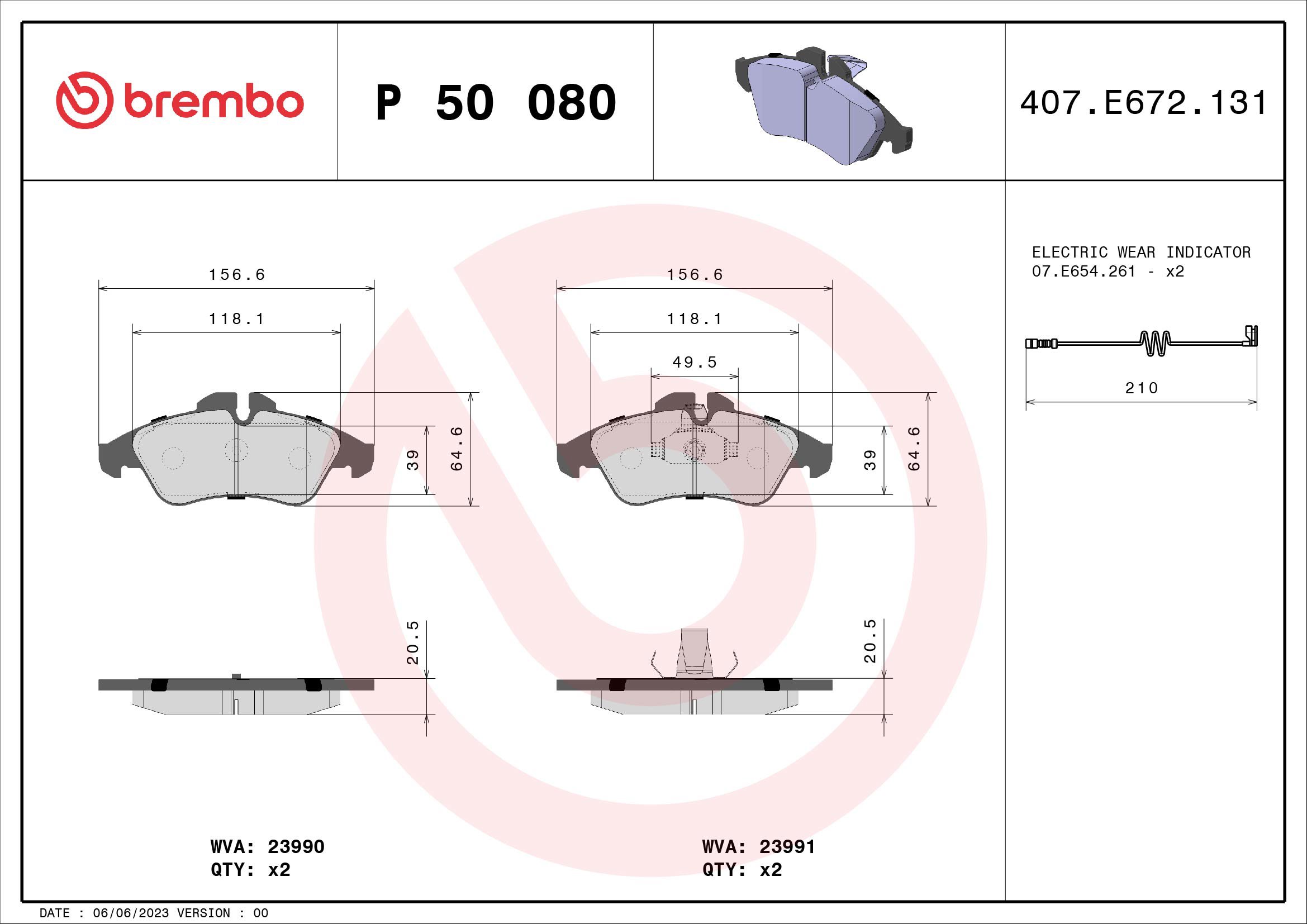 BREMBO Sada brzdových doštičiek P 50 080