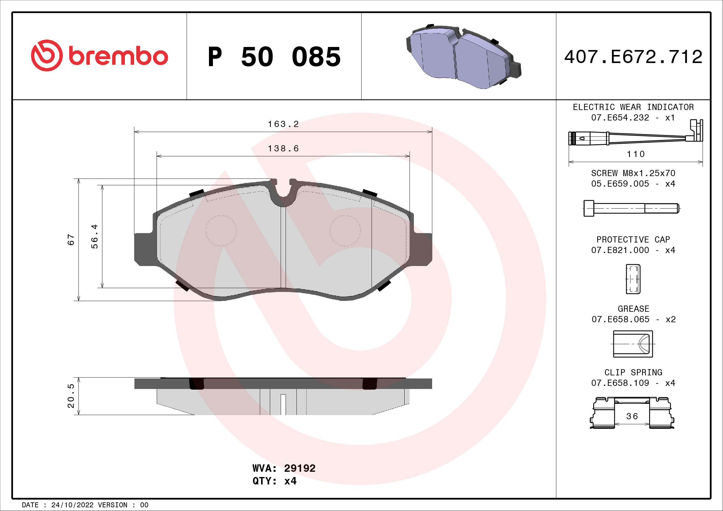 BREMBO Sada brzdových doštičiek P 50 085