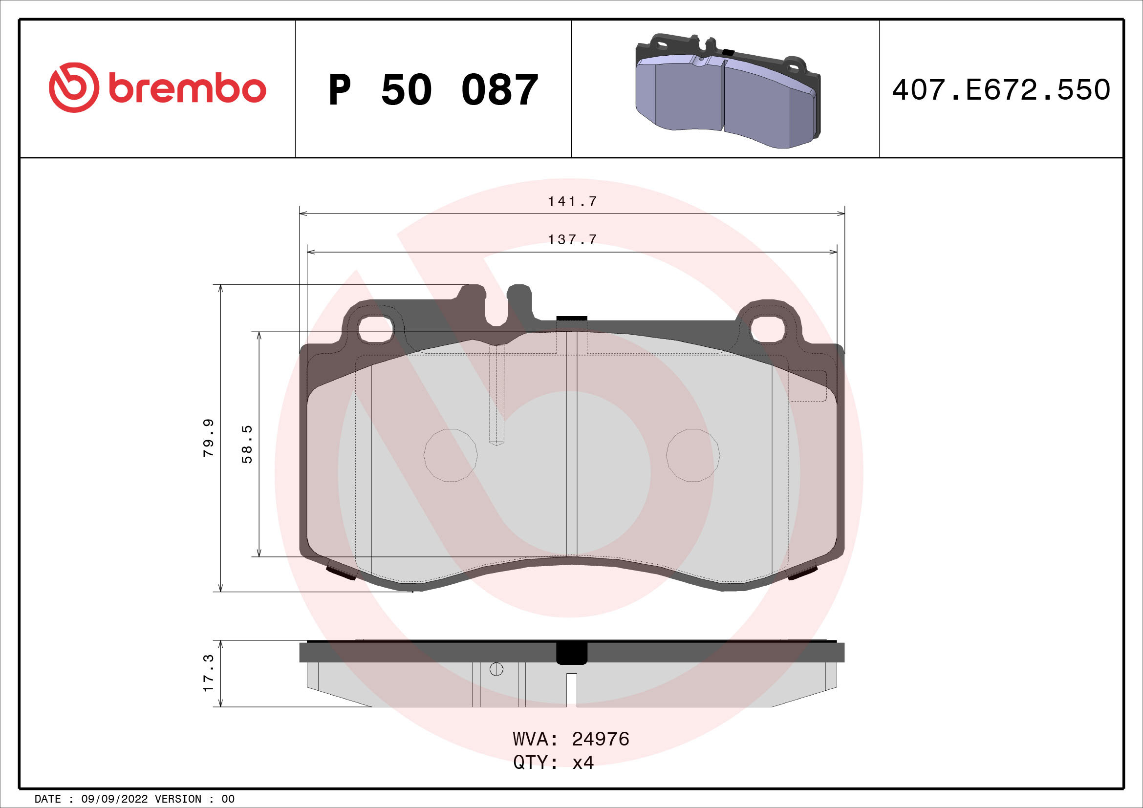 BREMBO Sada brzdových doštičiek P 50 087
