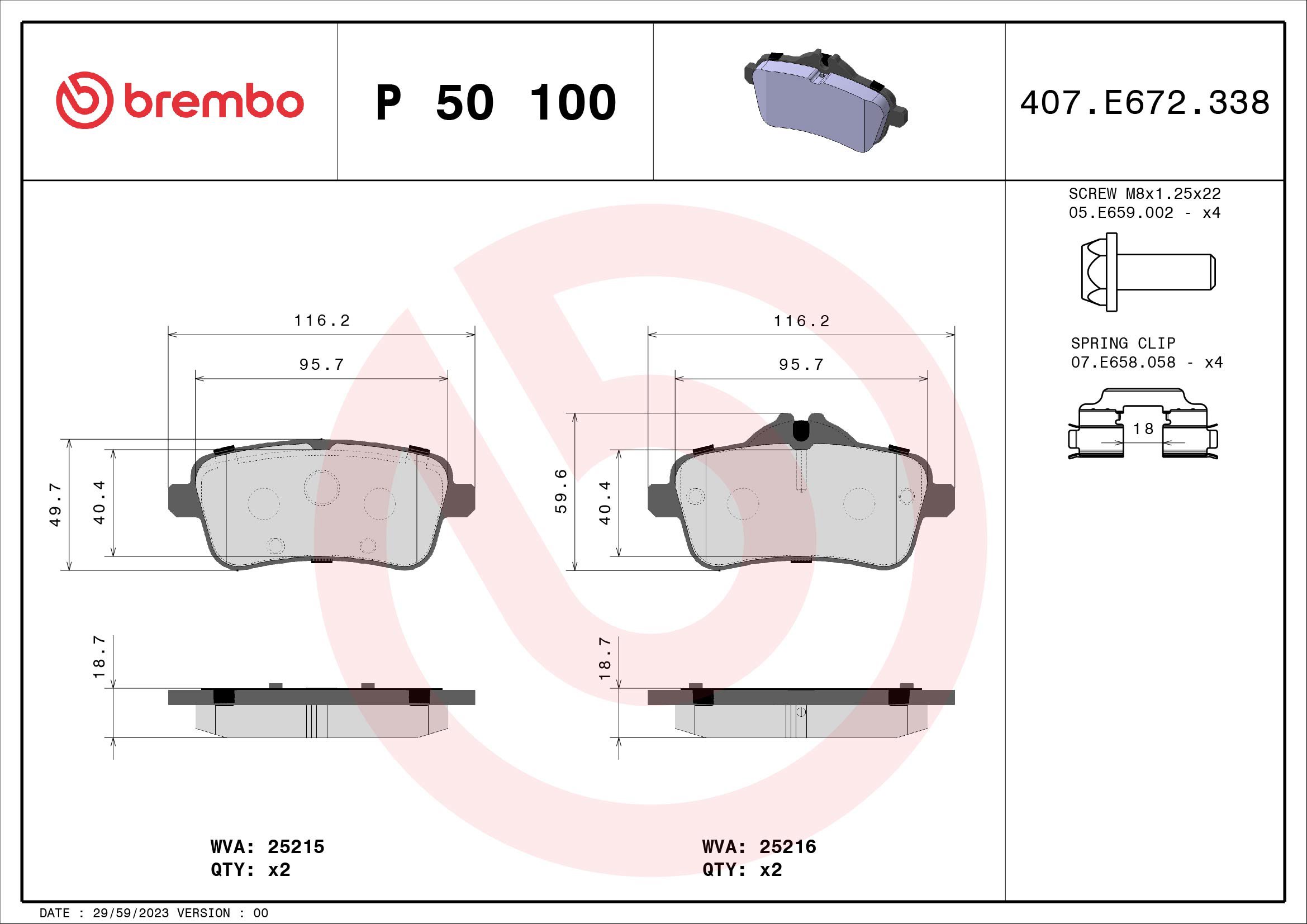 BREMBO Sada brzdových doštičiek P 50 100