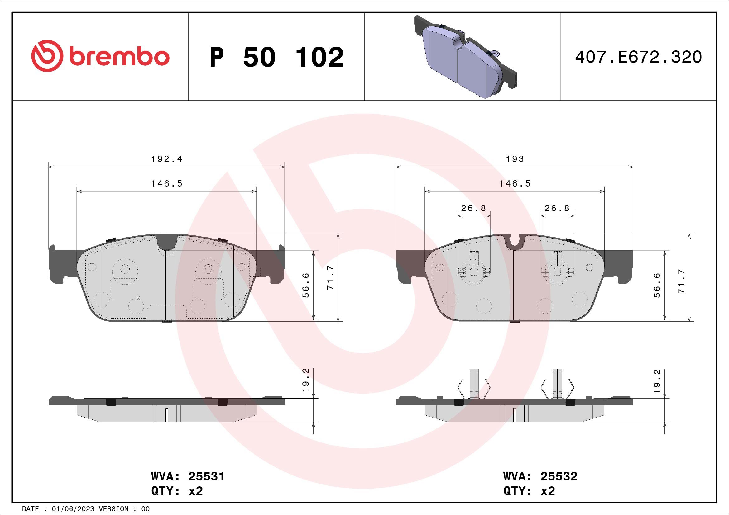 BREMBO Súprava brzdových doštičiek P 50 102