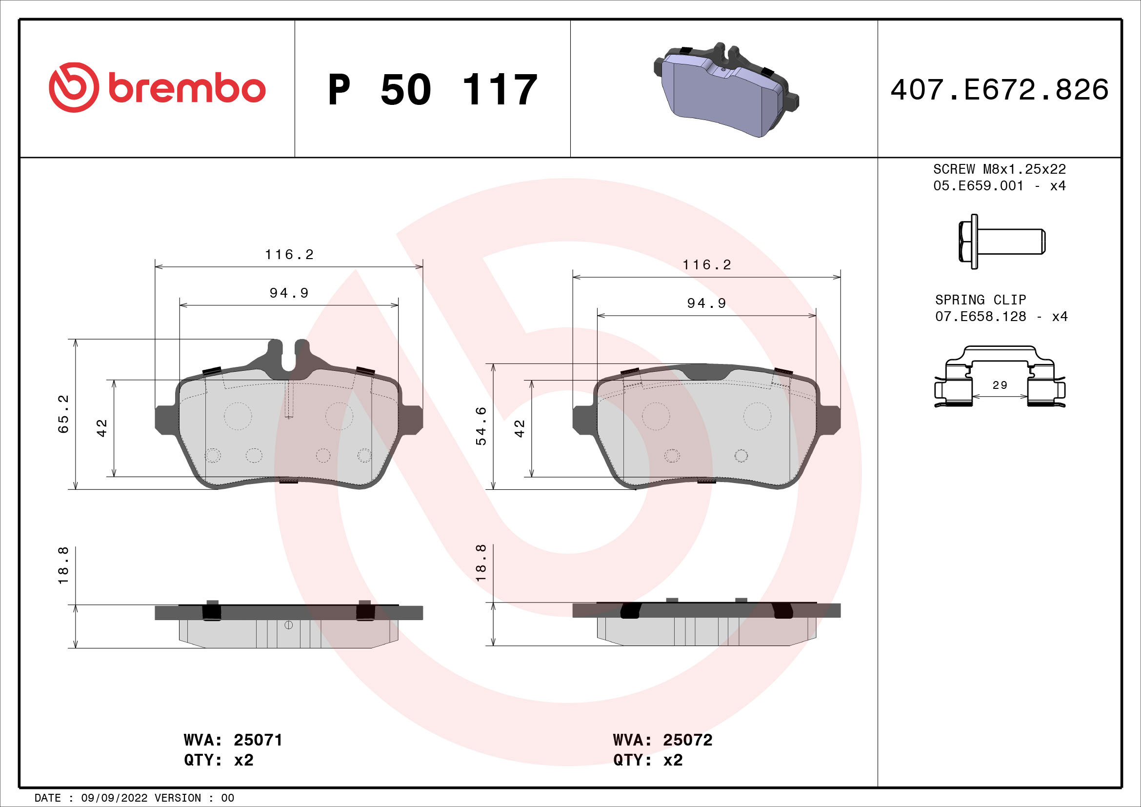 BREMBO Sada brzdových doštičiek P 50 117
