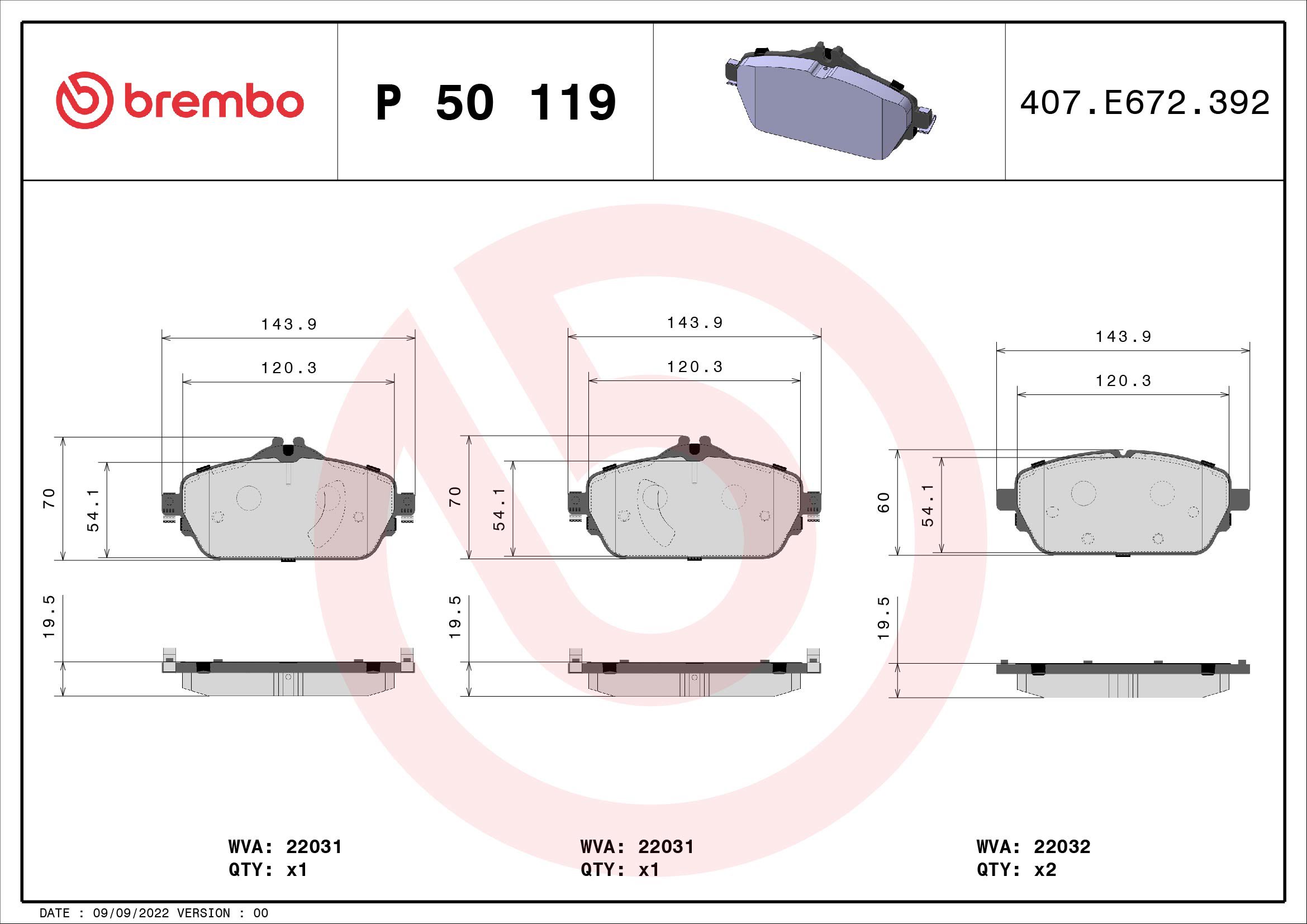BREMBO Sada brzdových doštičiek P 50 119