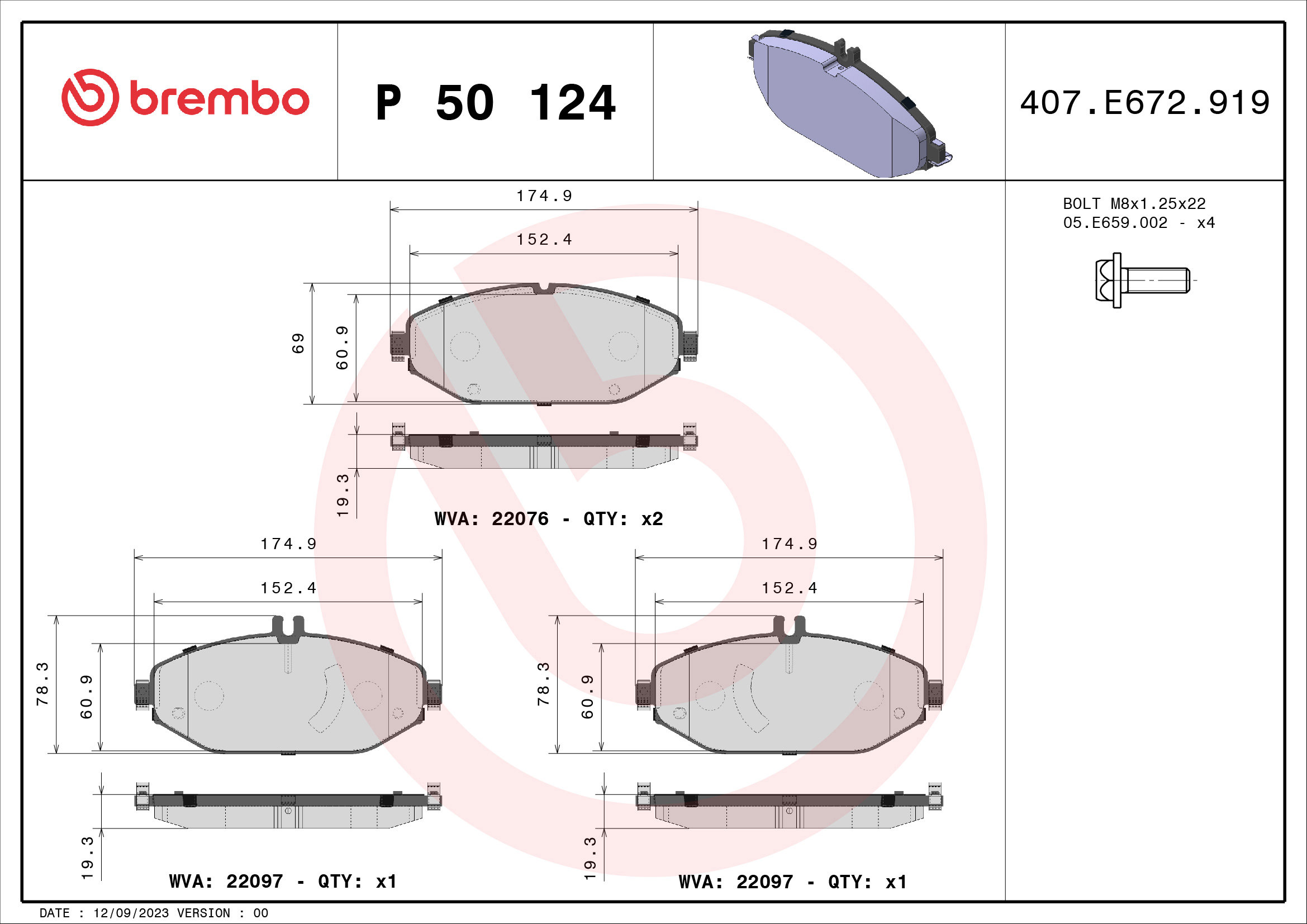 BREMBO Sada brzdových doštičiek P 50 124