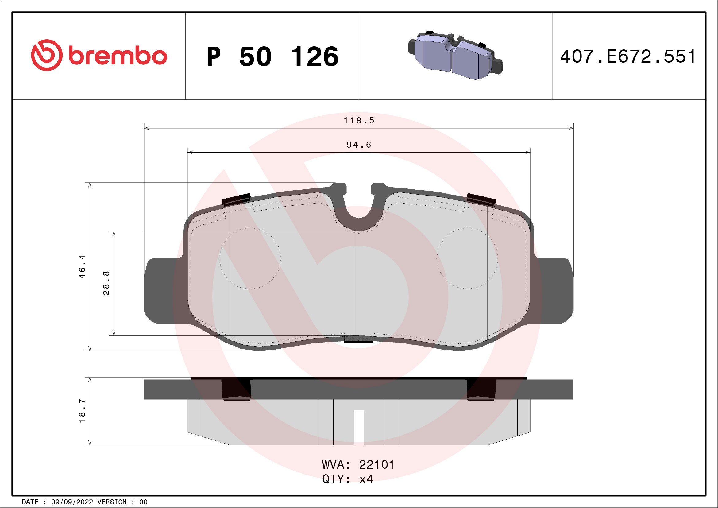 BREMBO Sada brzdových doštičiek P 50 126