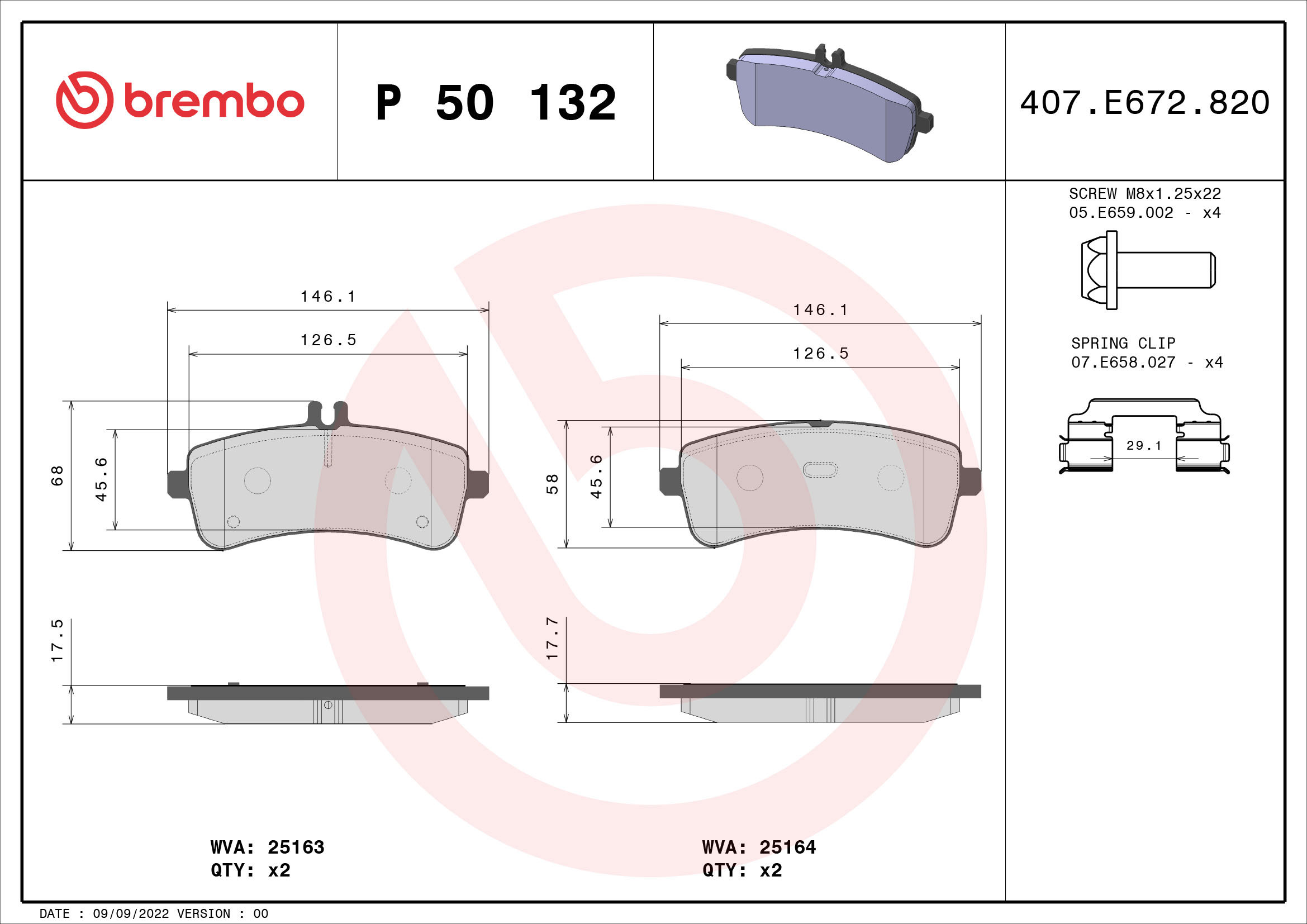 BREMBO Sada brzdových doštičiek P 50 132
