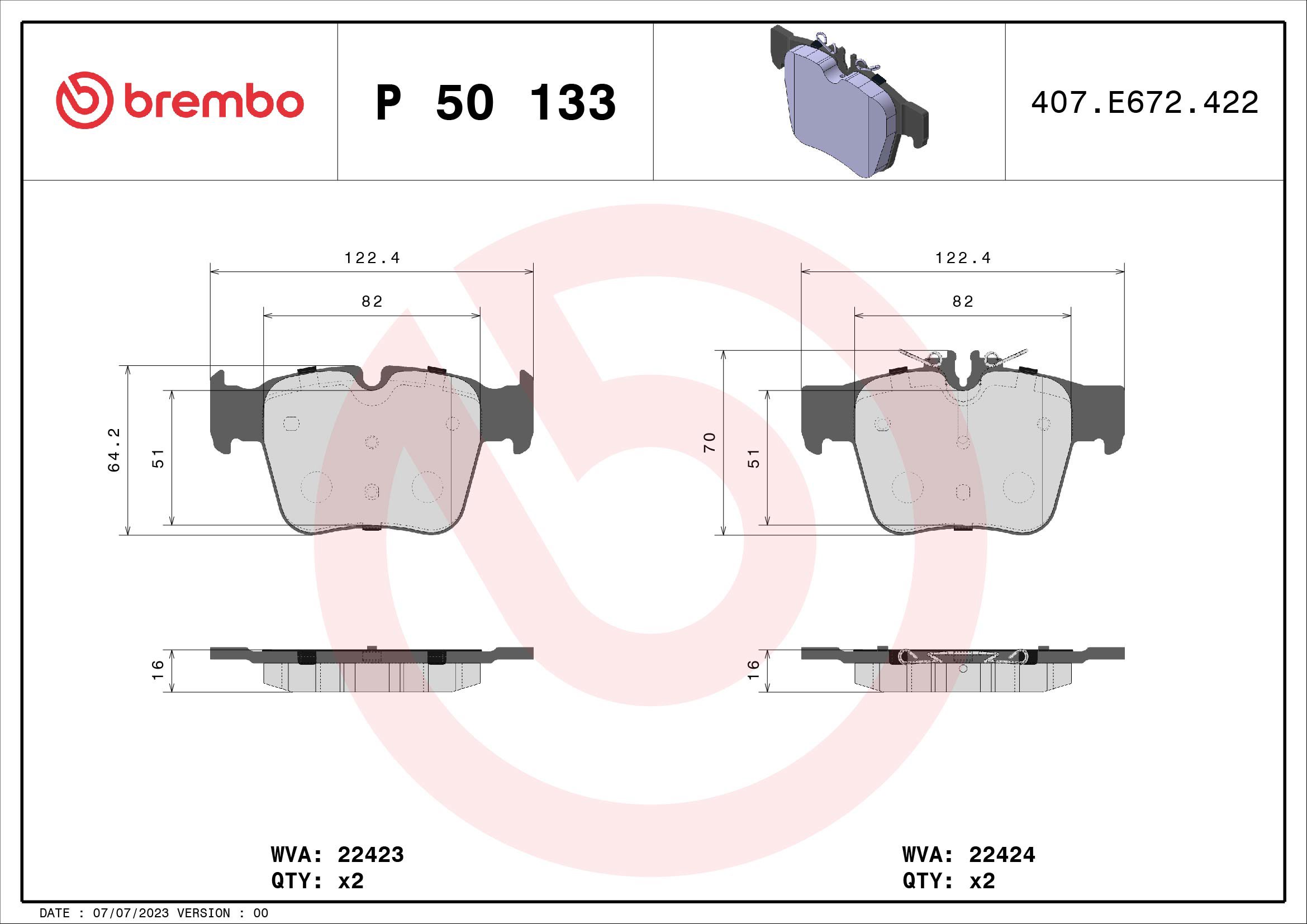 BREMBO Sada brzdových doštičiek P 50 133