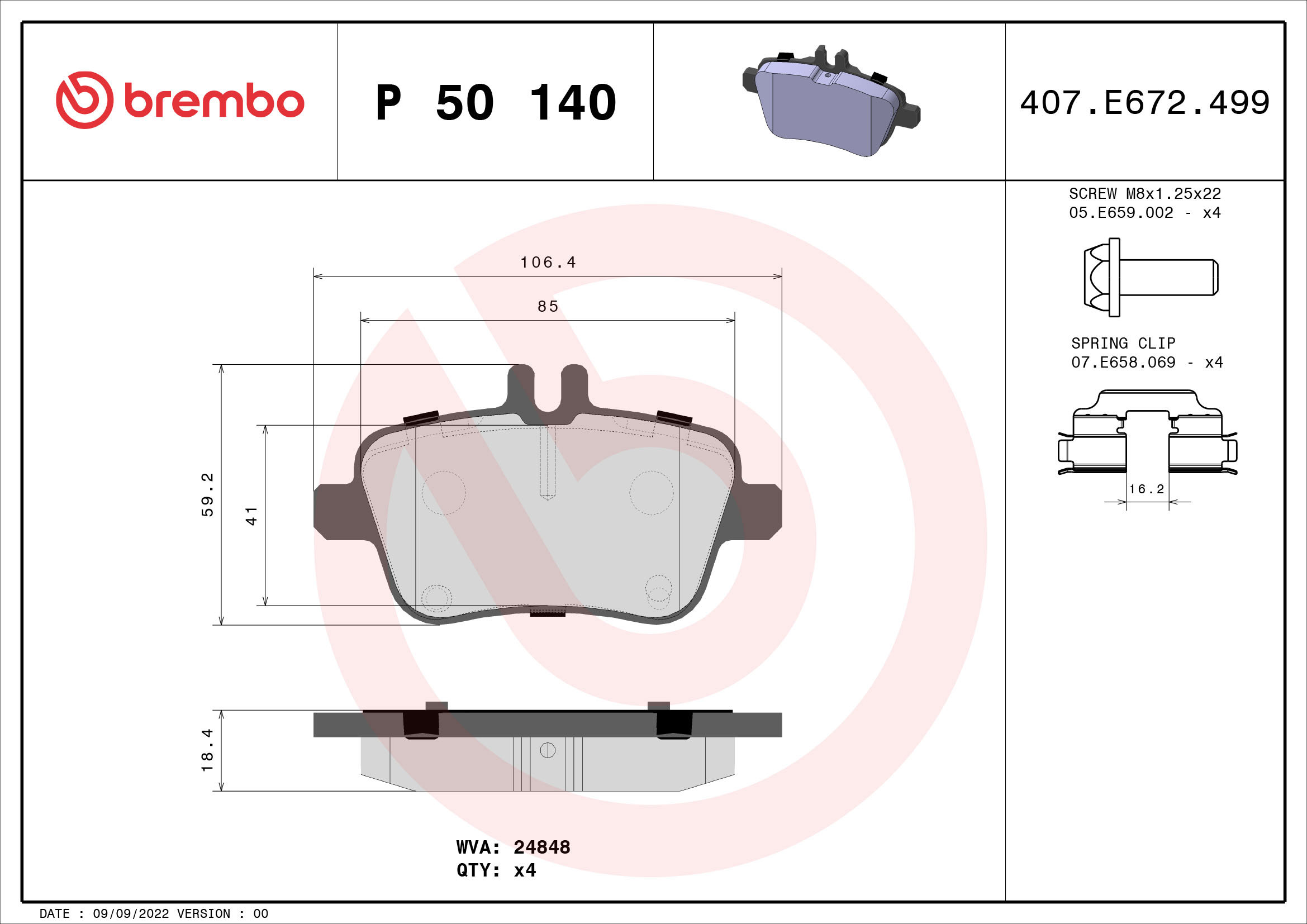 BREMBO Sada brzdových doštičiek P 50 140