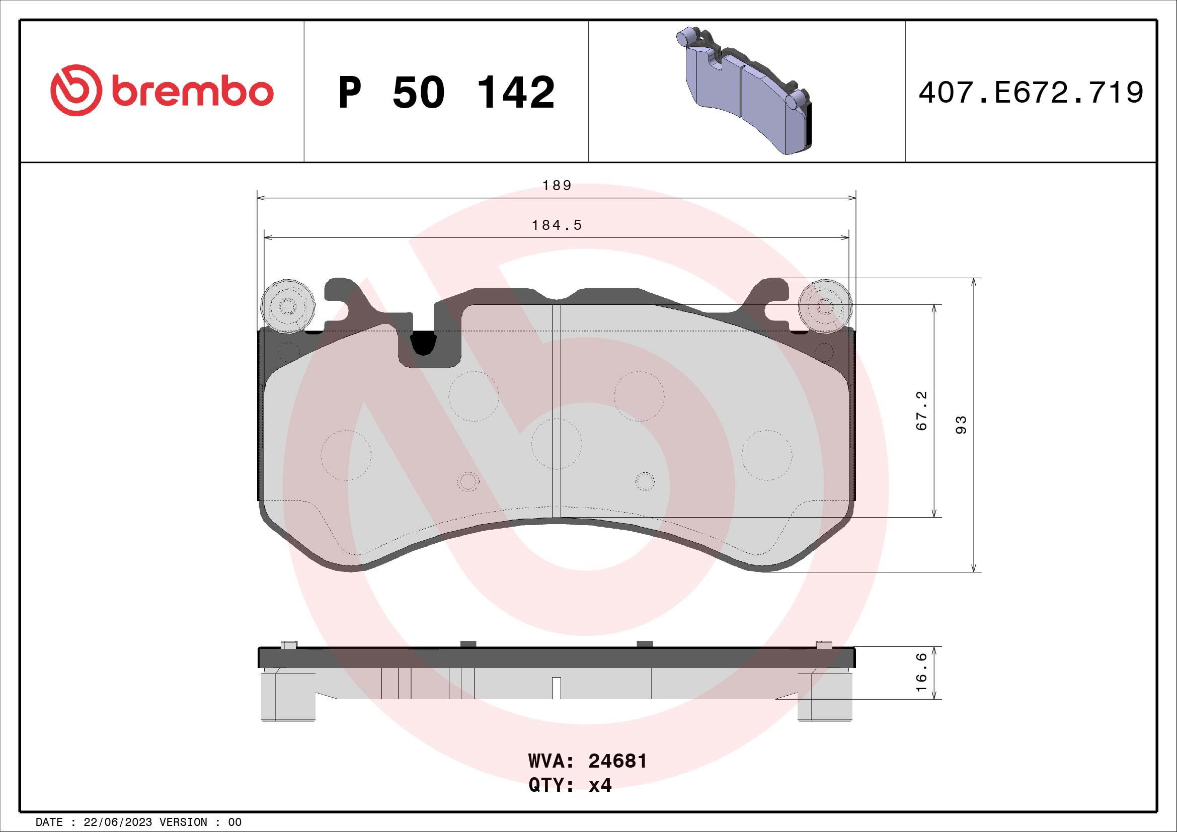 BREMBO Sada brzdových doštičiek P 50 142