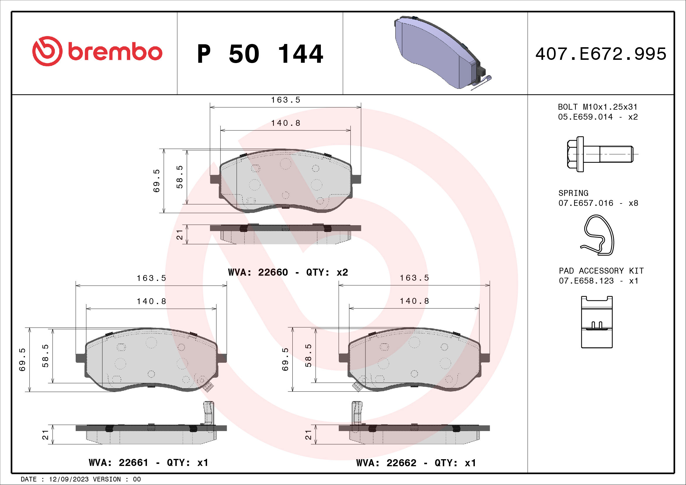 BREMBO Sada brzdových doštičiek P 50 144