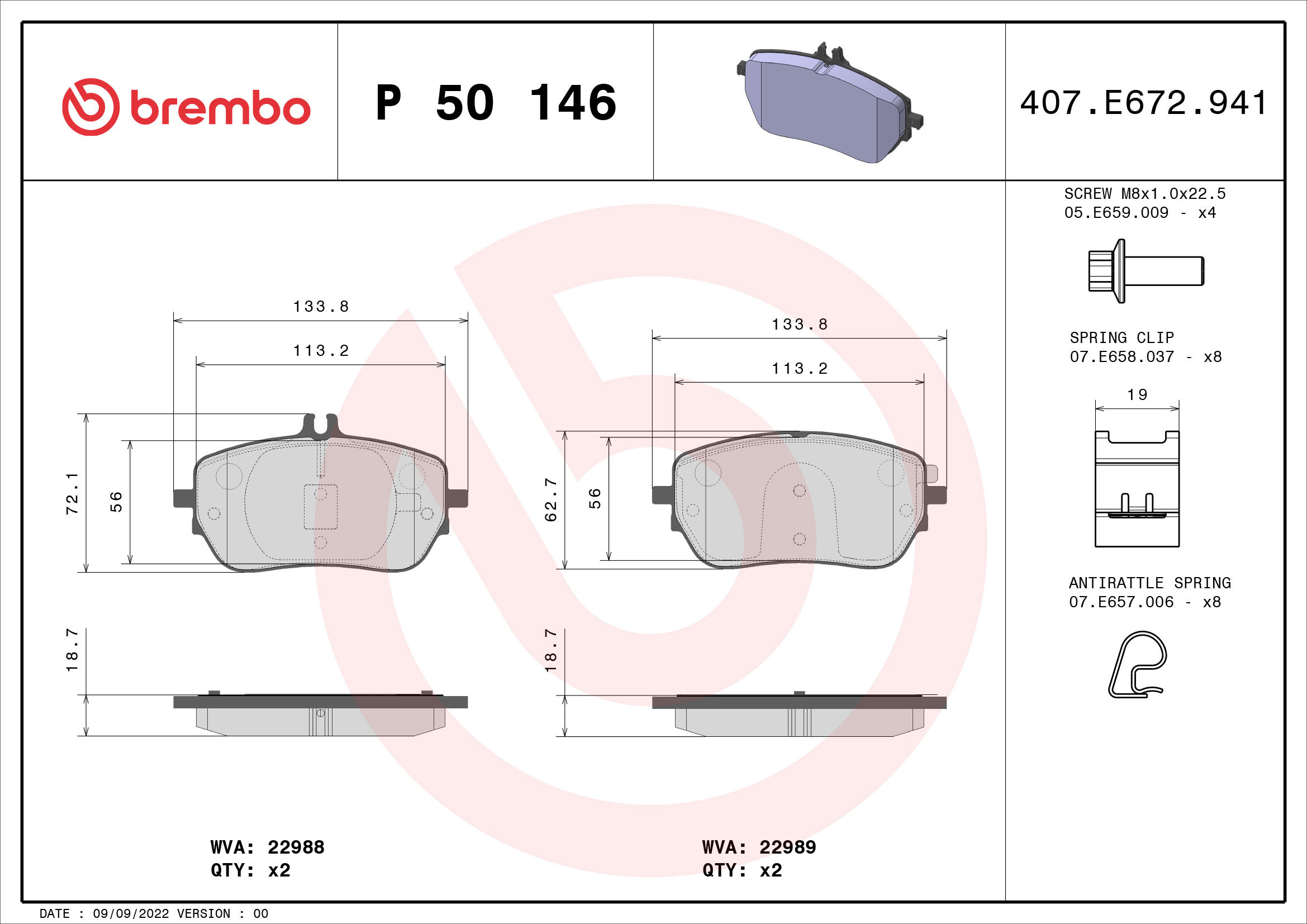BREMBO Sada brzdových doštičiek P 50 146