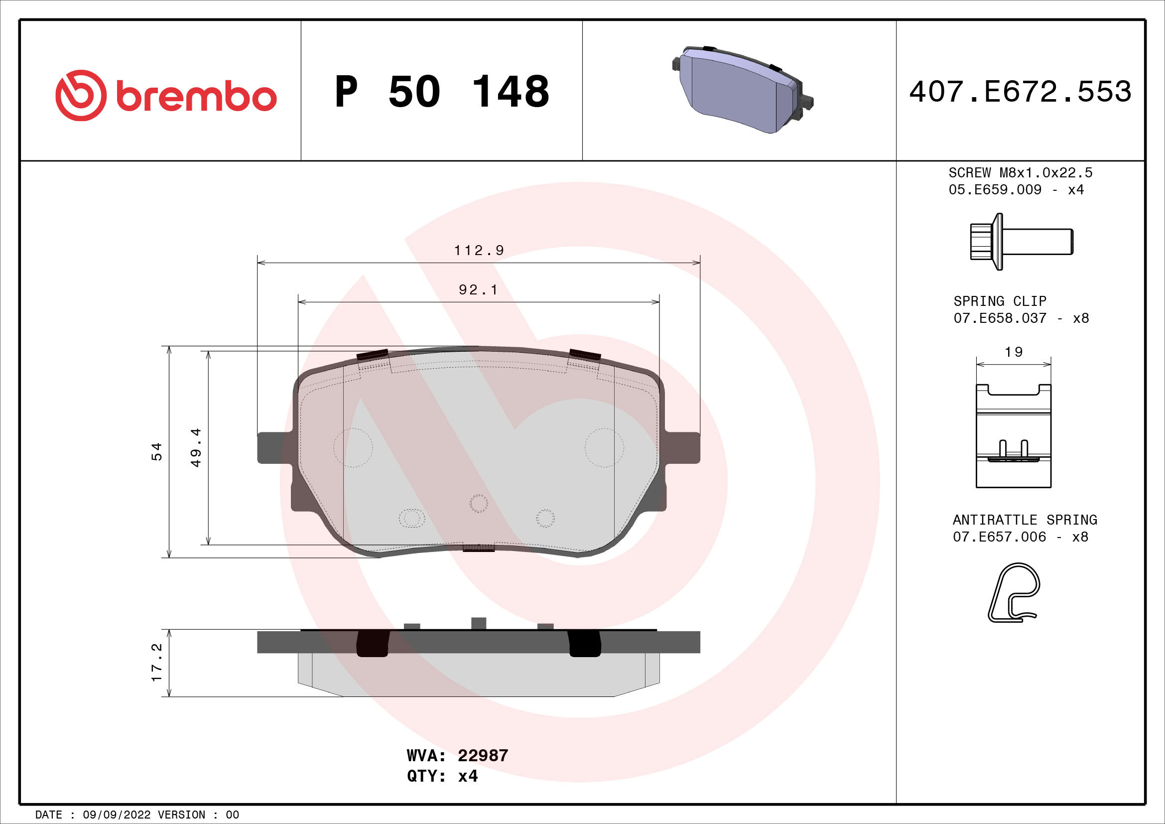 BREMBO Sada brzdových doštičiek P 50 148
