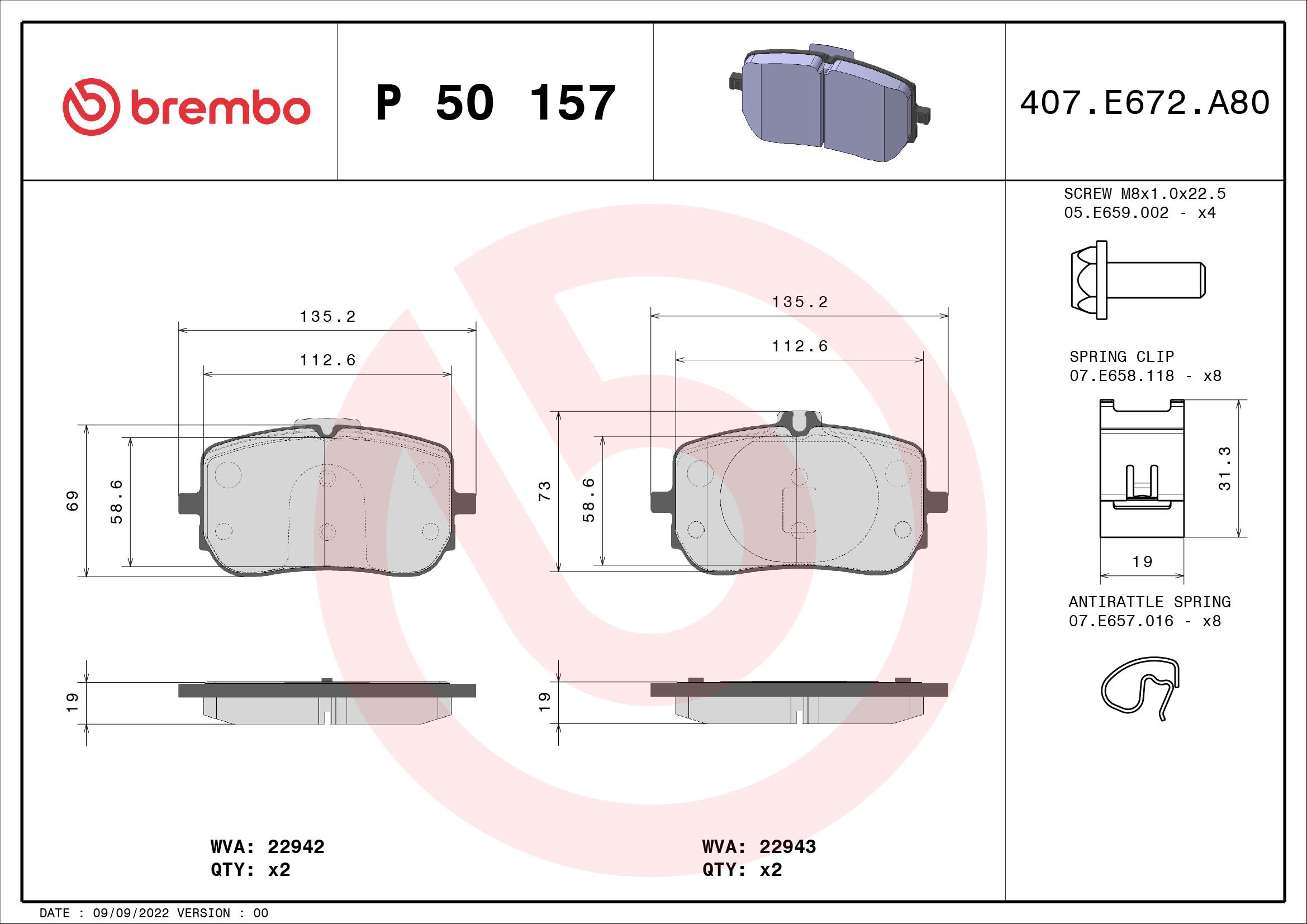 BREMBO Sada brzdových doštičiek P 50 157