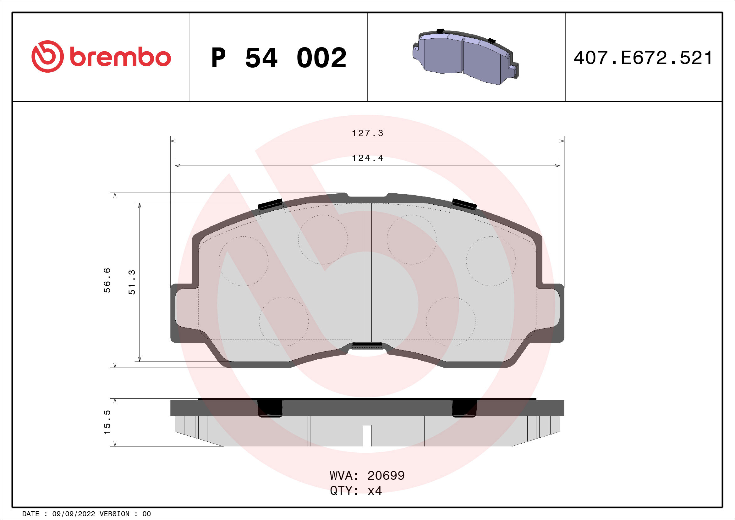 BREMBO Sada brzdových doštičiek P 54 002