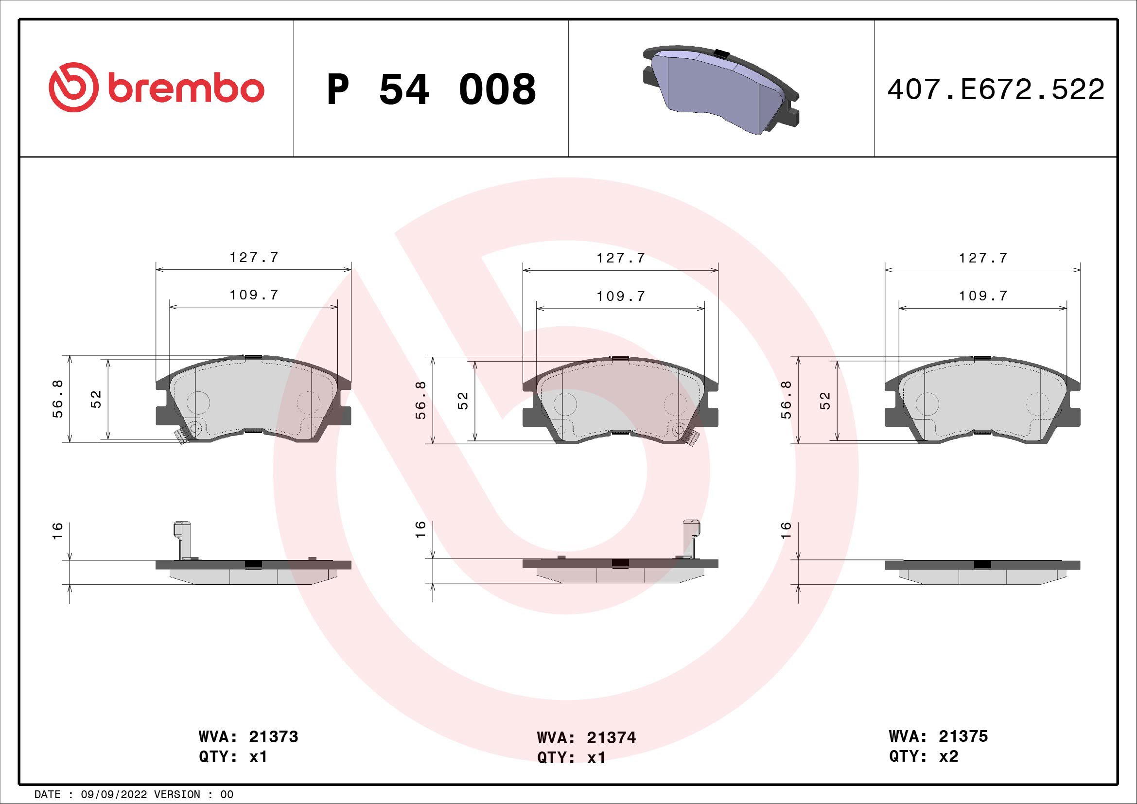 BREMBO Sada brzdových doštičiek P 54 008