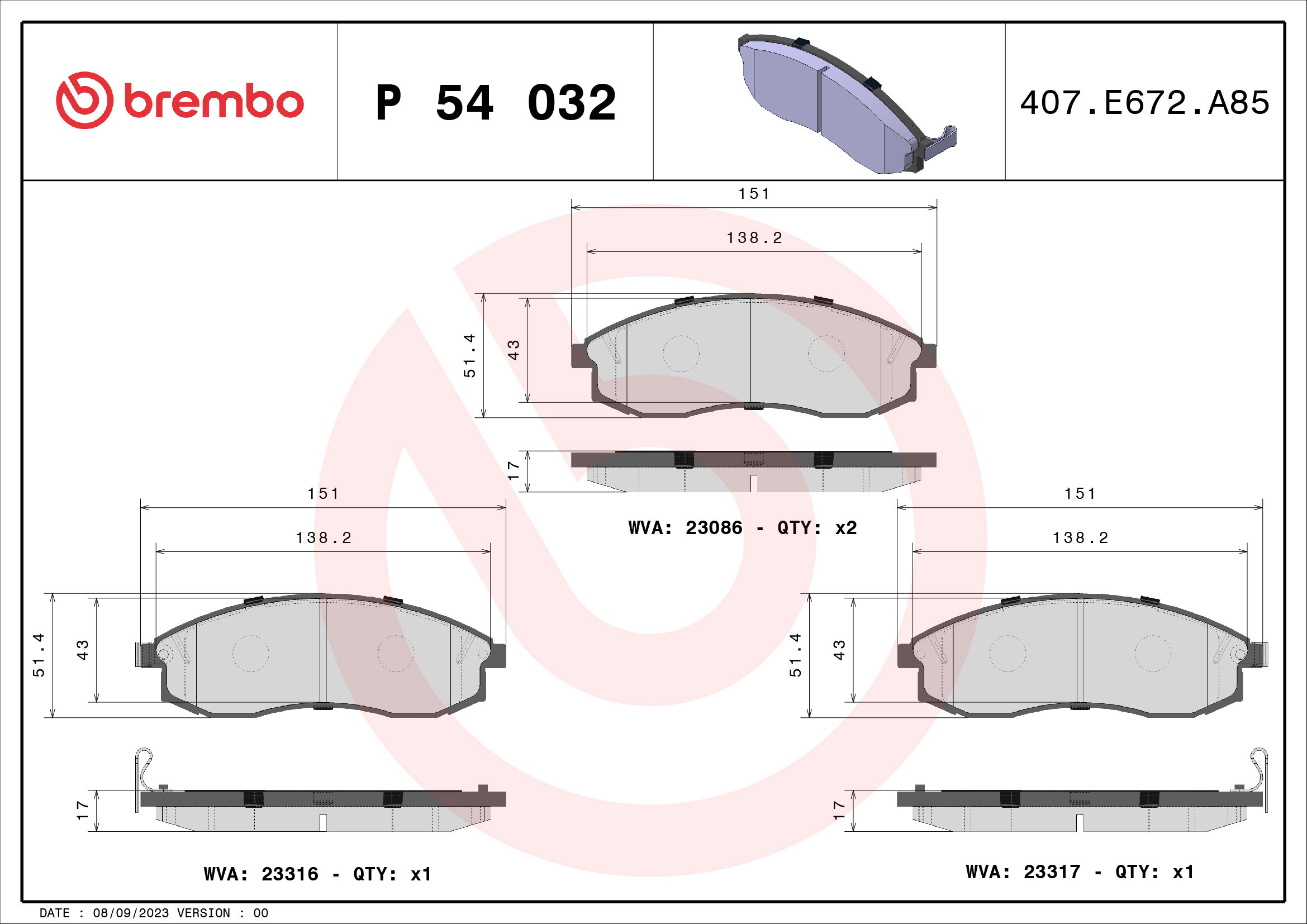 BREMBO Sada brzdových doštičiek P 54 032