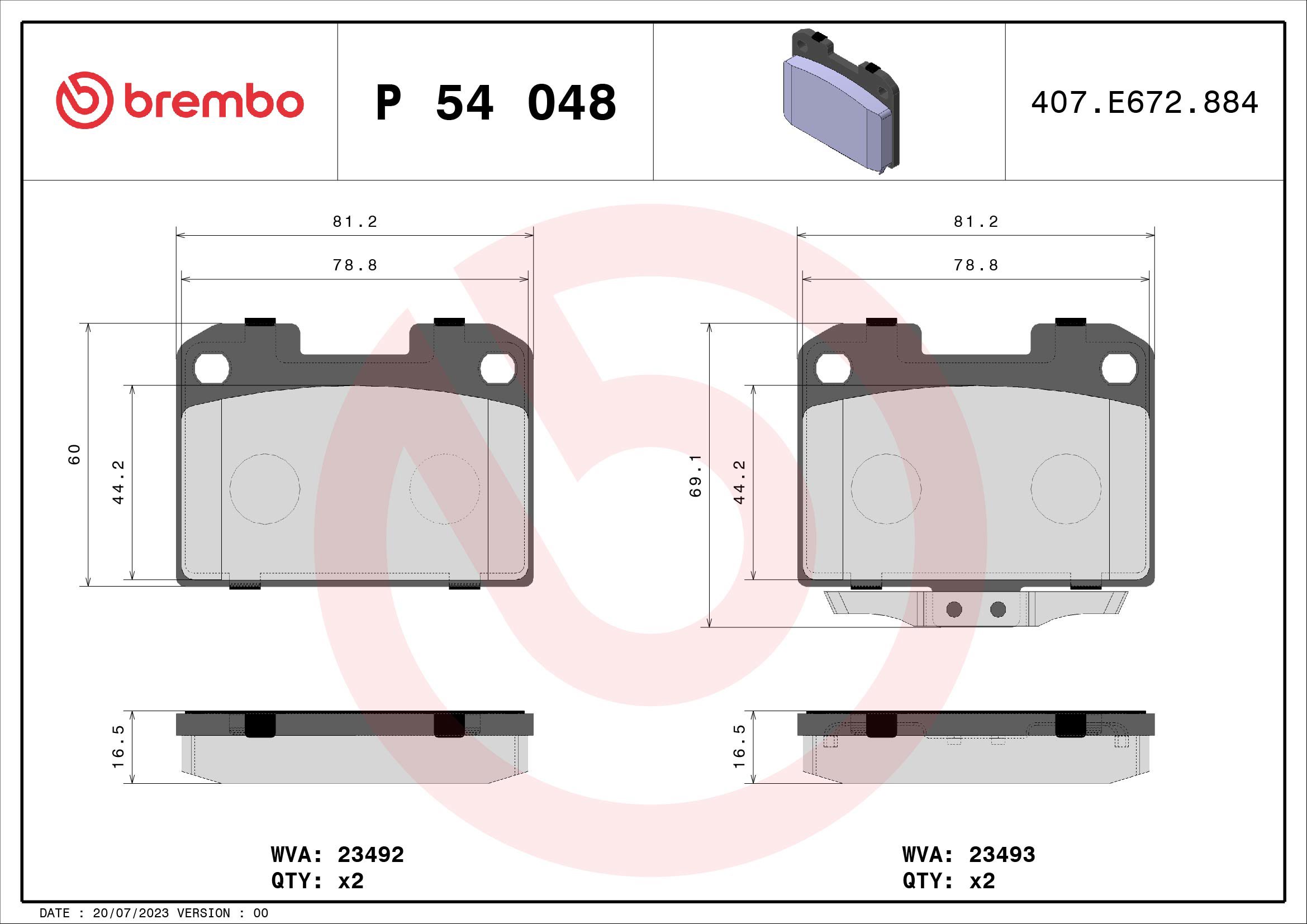 BREMBO Sada brzdových doštičiek P 54 048