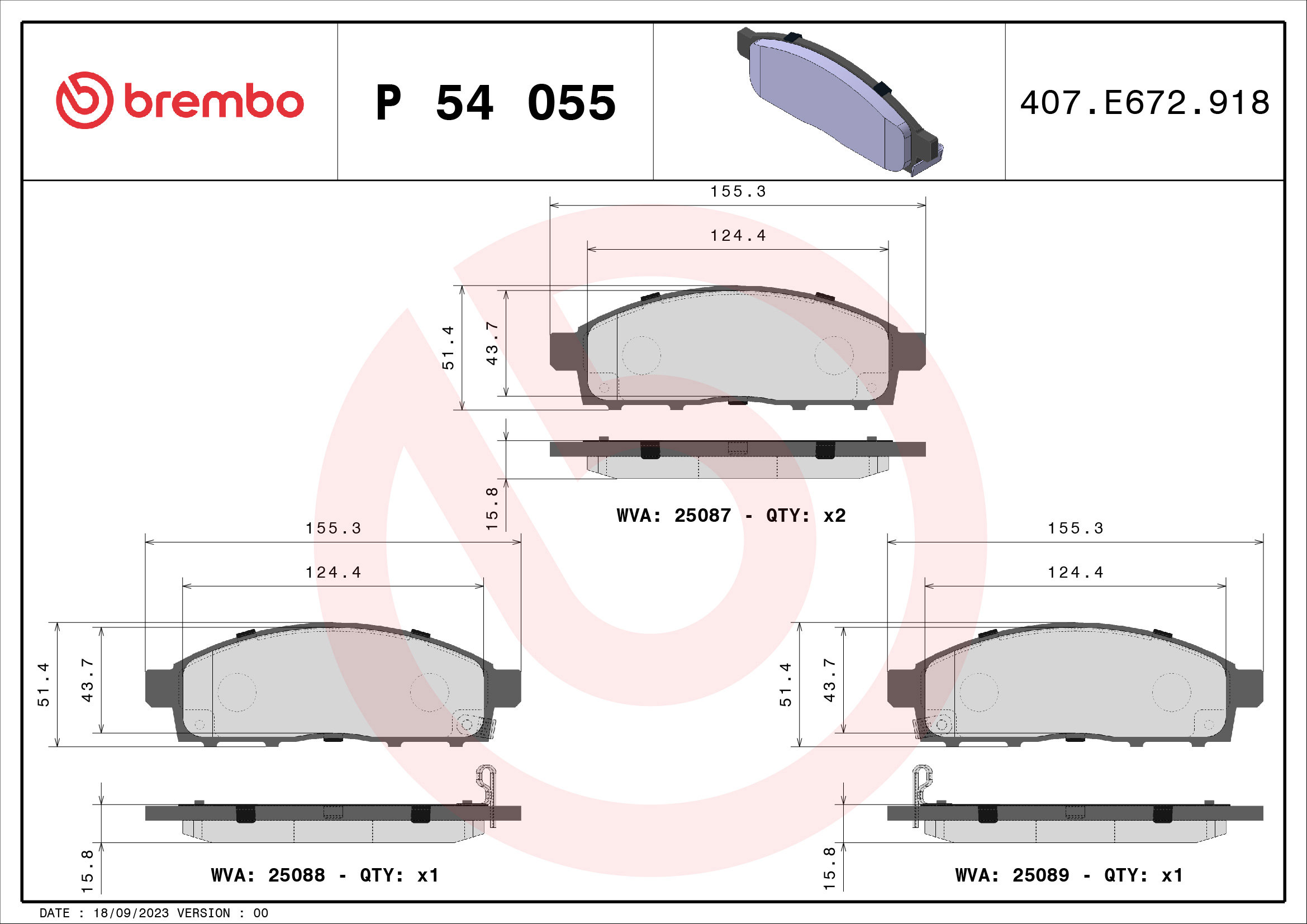 BREMBO Sada brzdových doštičiek P 54 055