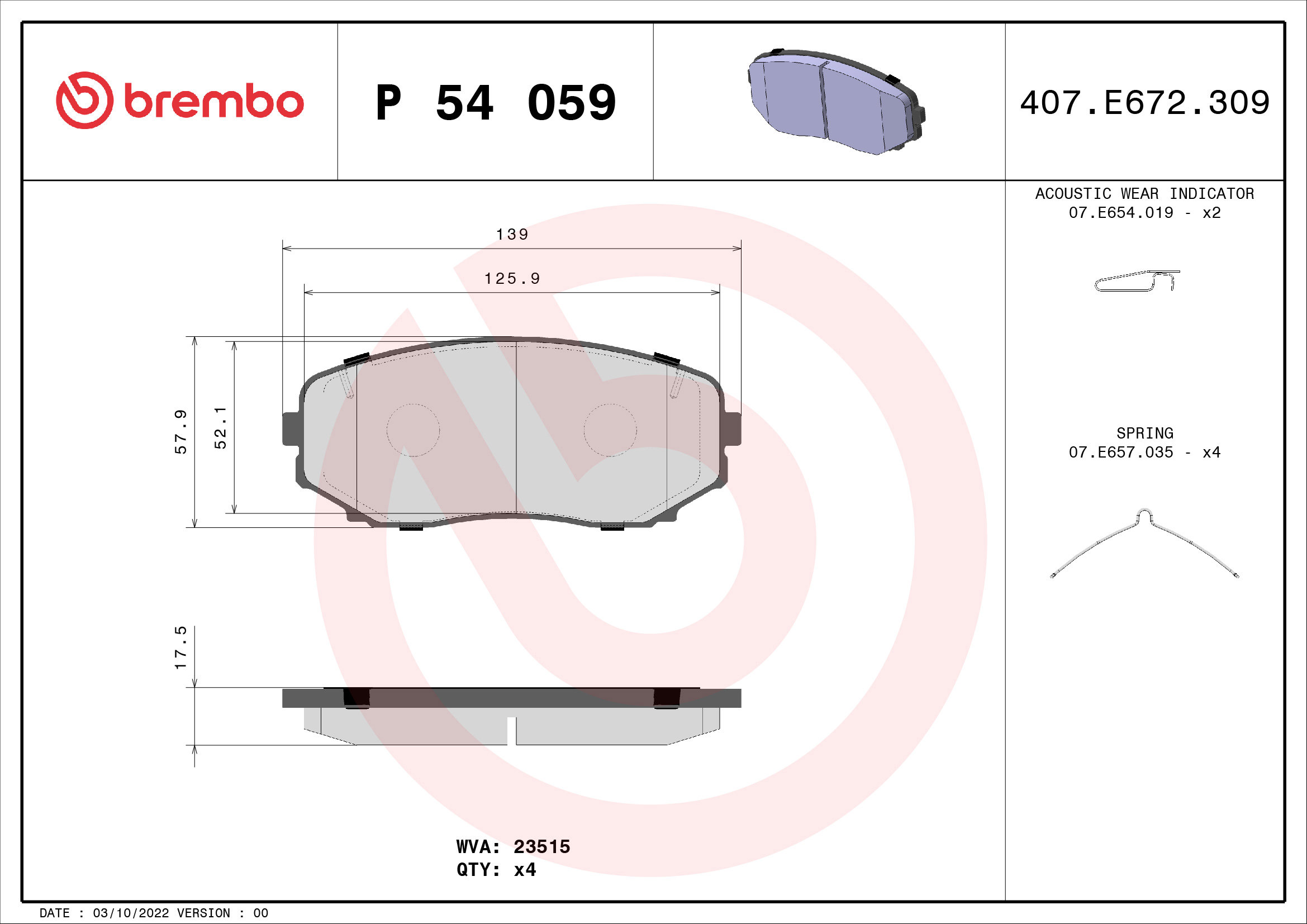 BREMBO Sada brzdových doštičiek P 54 059
