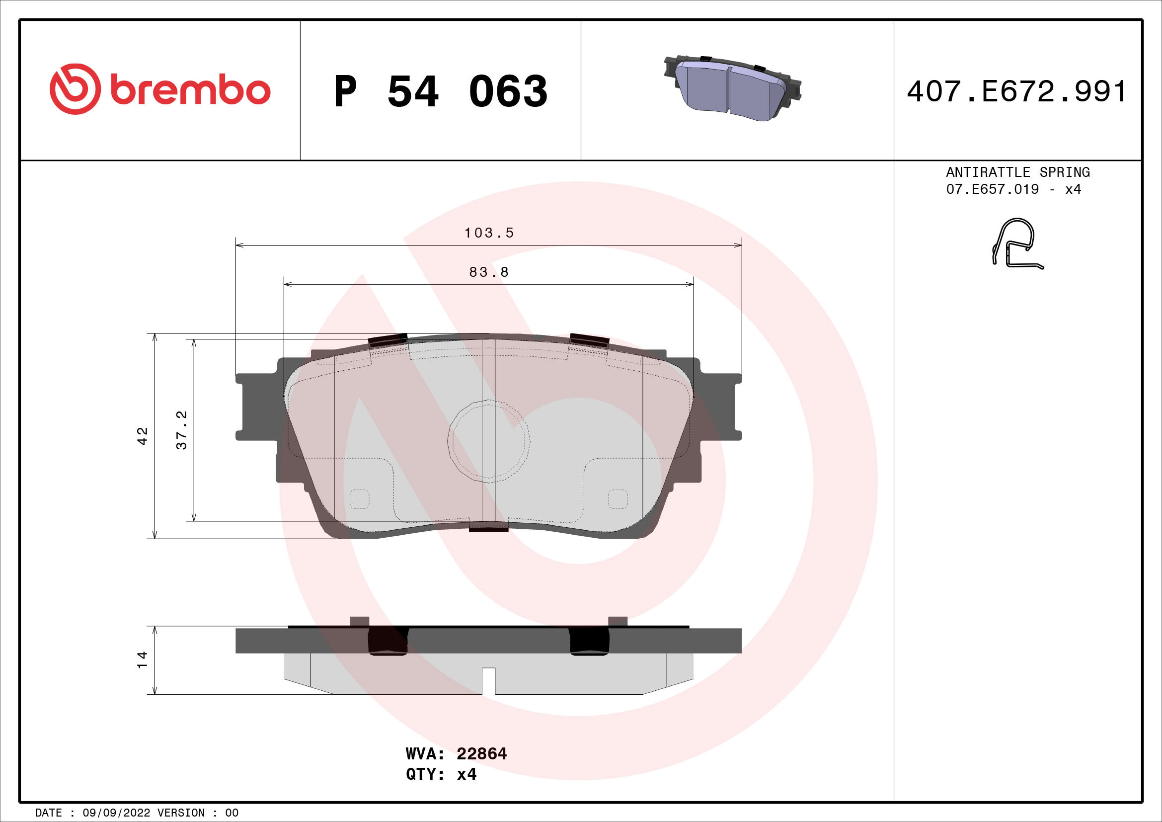 BREMBO Súprava brzdových doštičiek P 54 063