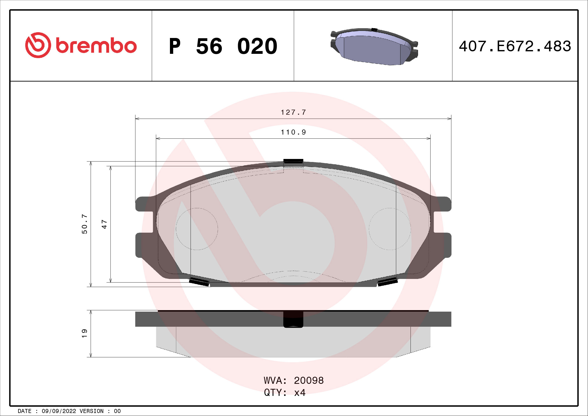 BREMBO Sada brzdových doštičiek P 56 020