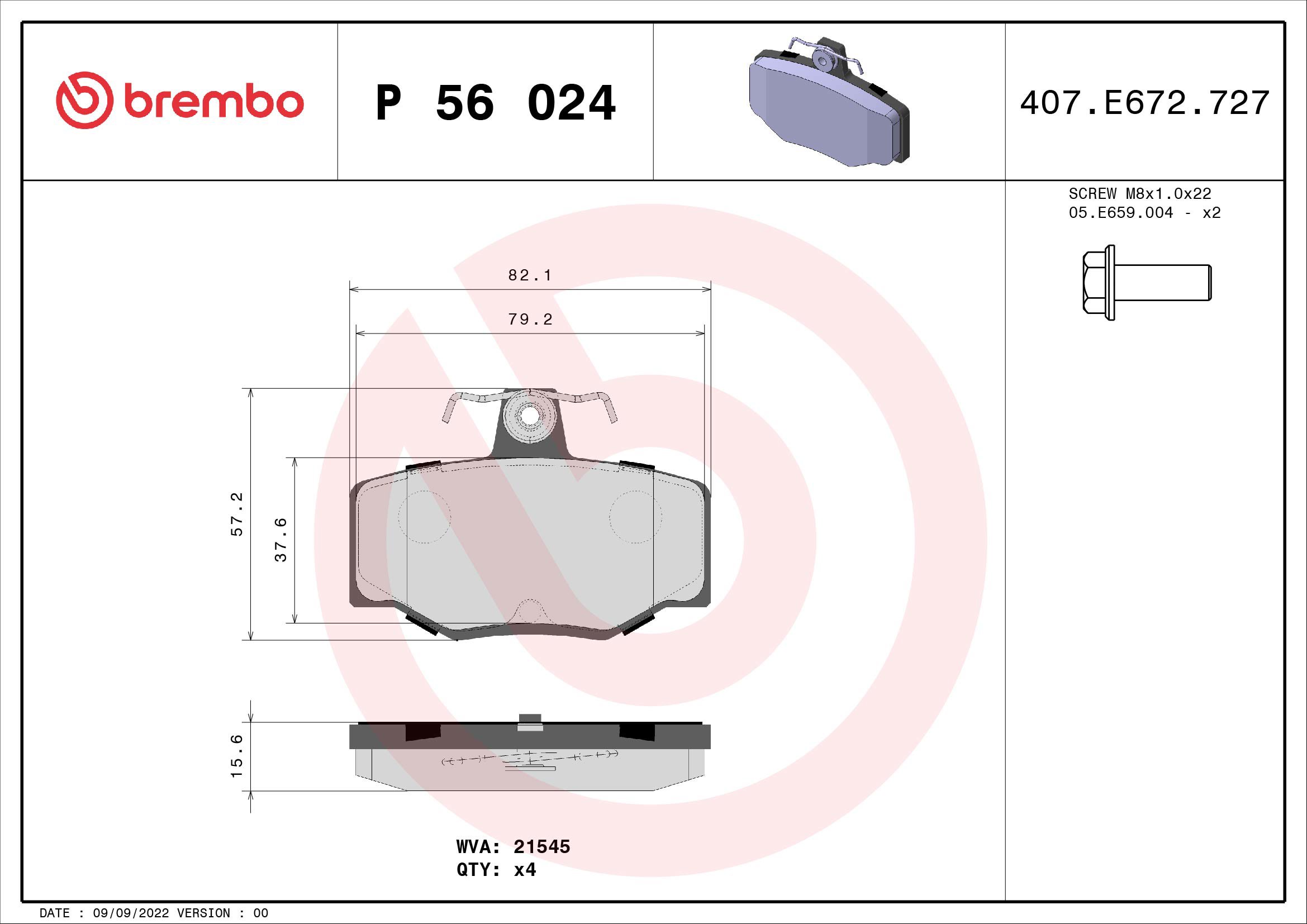 BREMBO Súprava brzdových doštičiek P 56 024