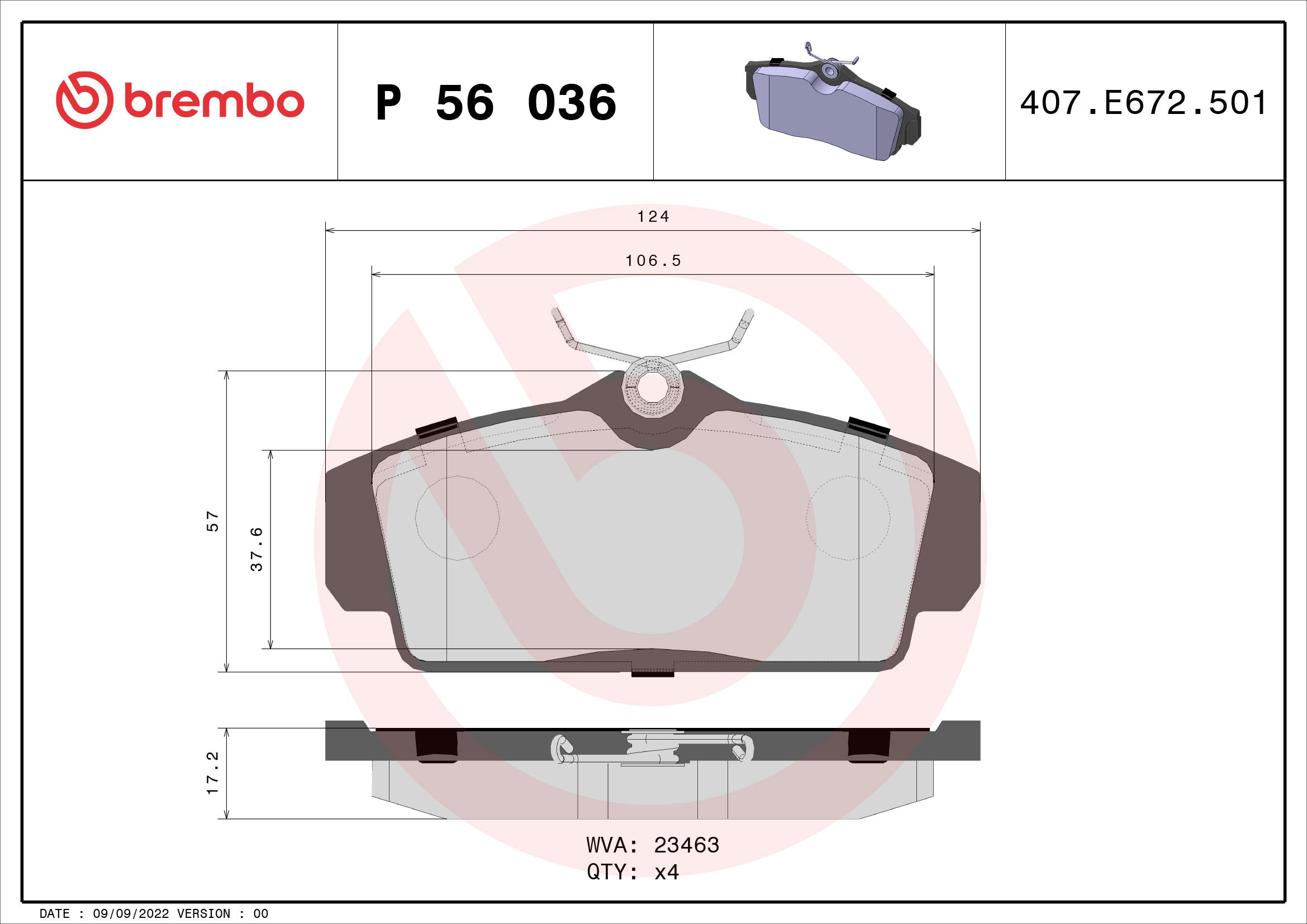 BREMBO Sada brzdových doštičiek P 56 036