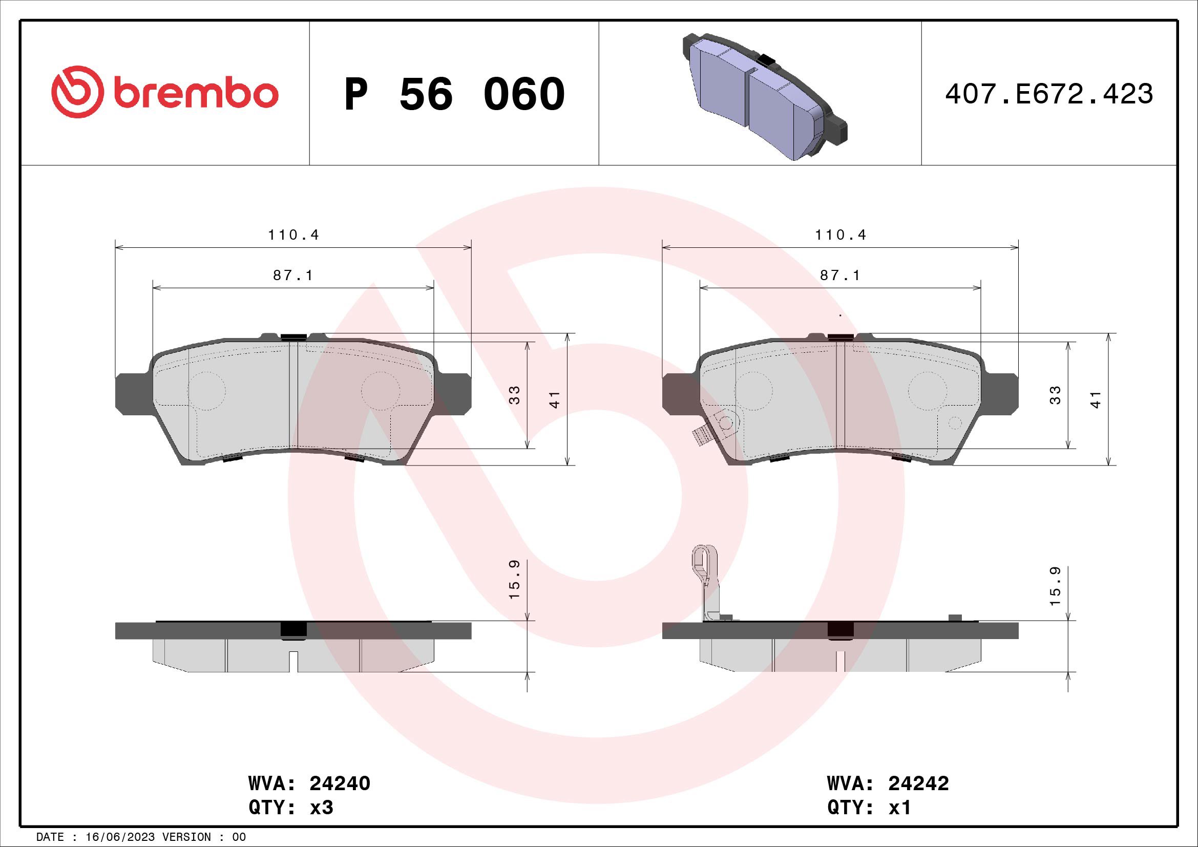 BREMBO Sada brzdových doštičiek P 56 060