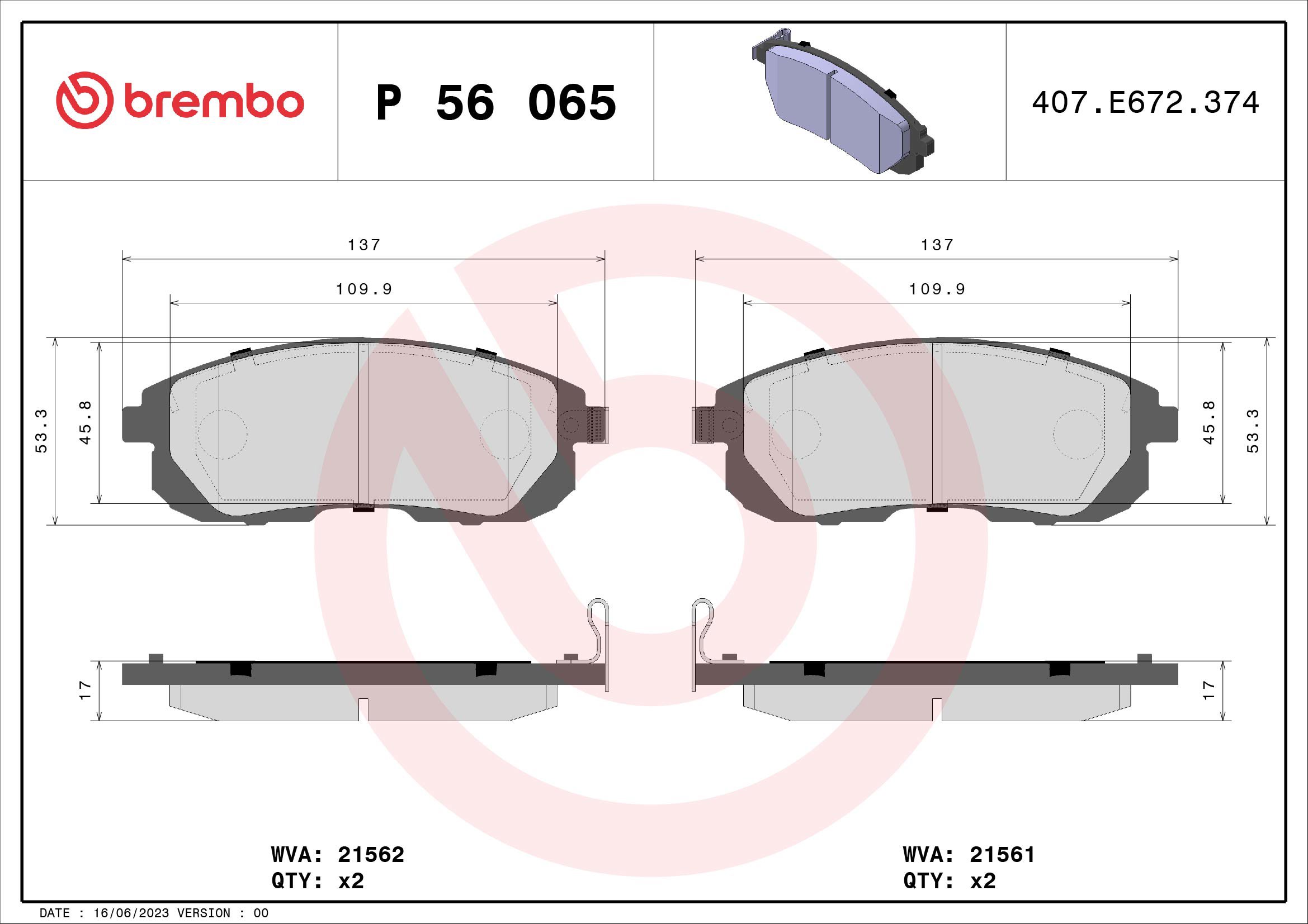 BREMBO Sada brzdových doštičiek P 56 065