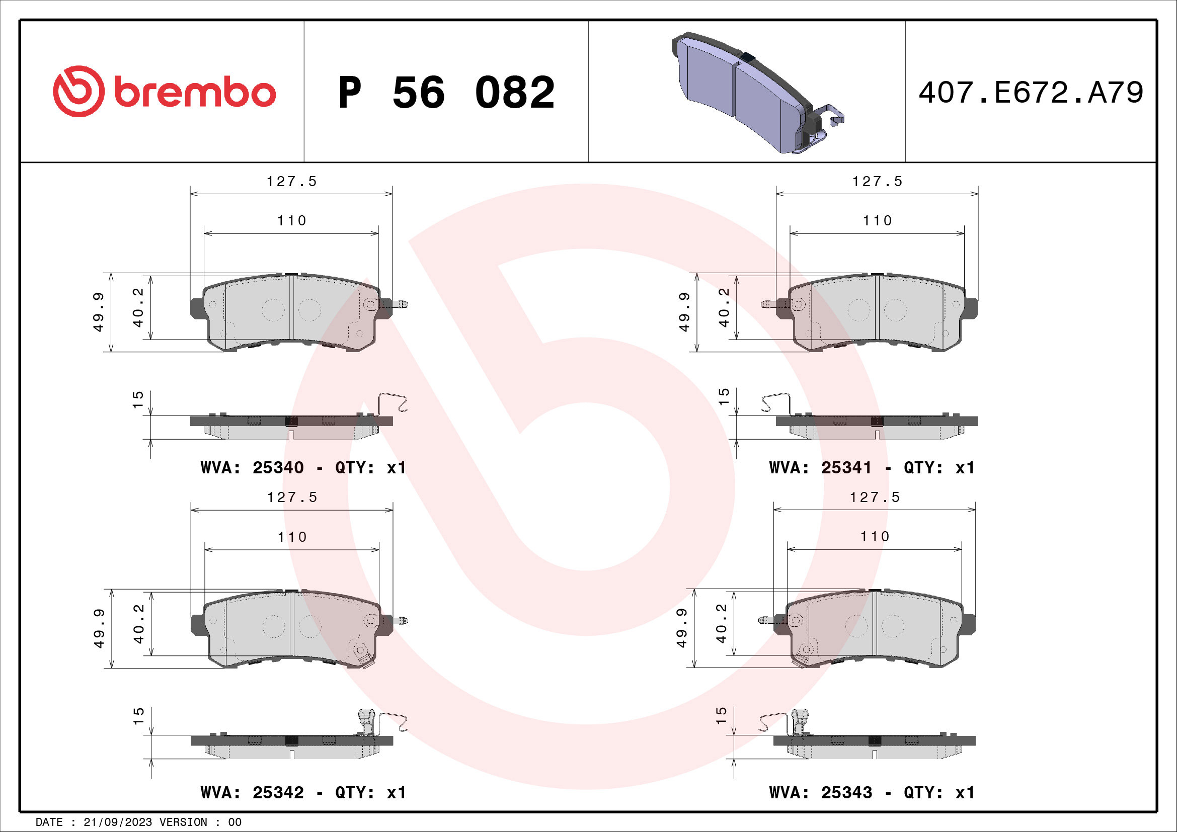 BREMBO Sada brzdových doštičiek P 56 082