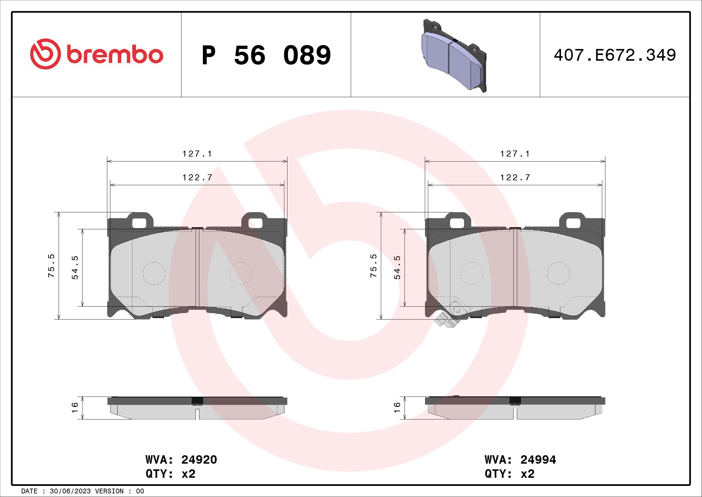 BREMBO Sada brzdových doštičiek P 56 089