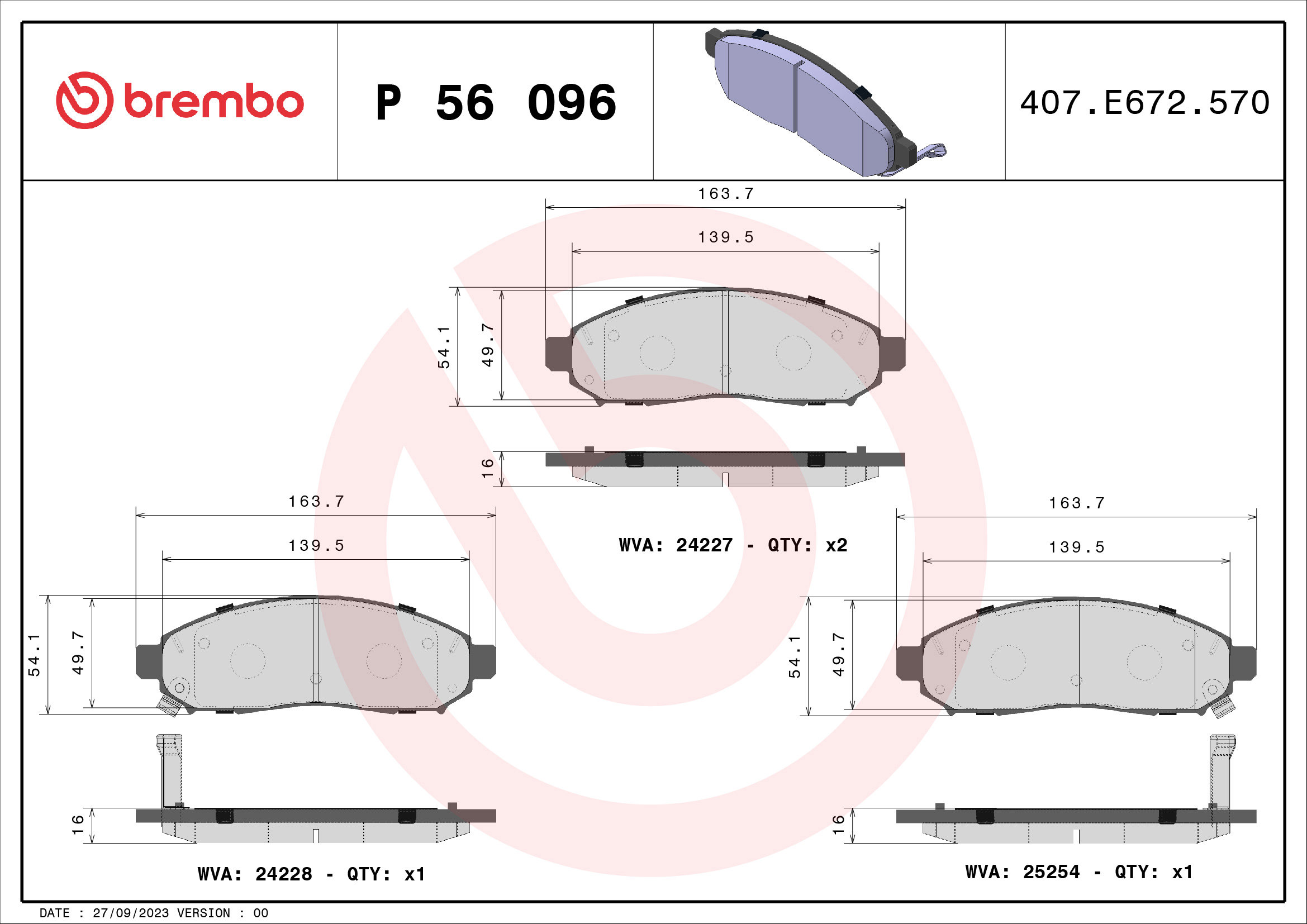 BREMBO Súprava brzdových doštičiek P 56 096
