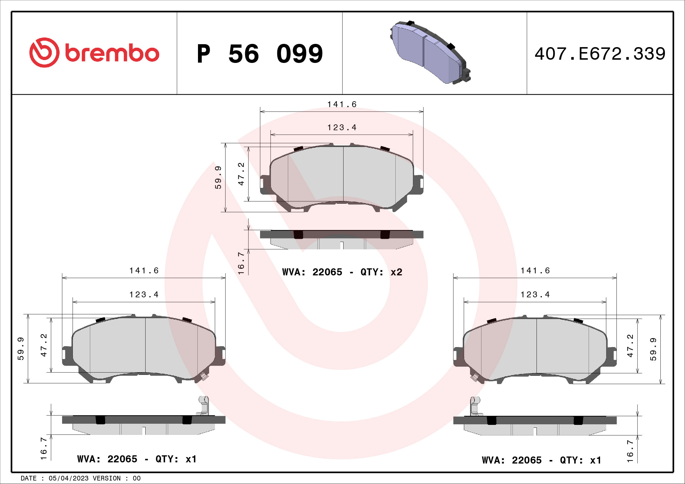 BREMBO Súprava brzdových doštičiek P 56 099