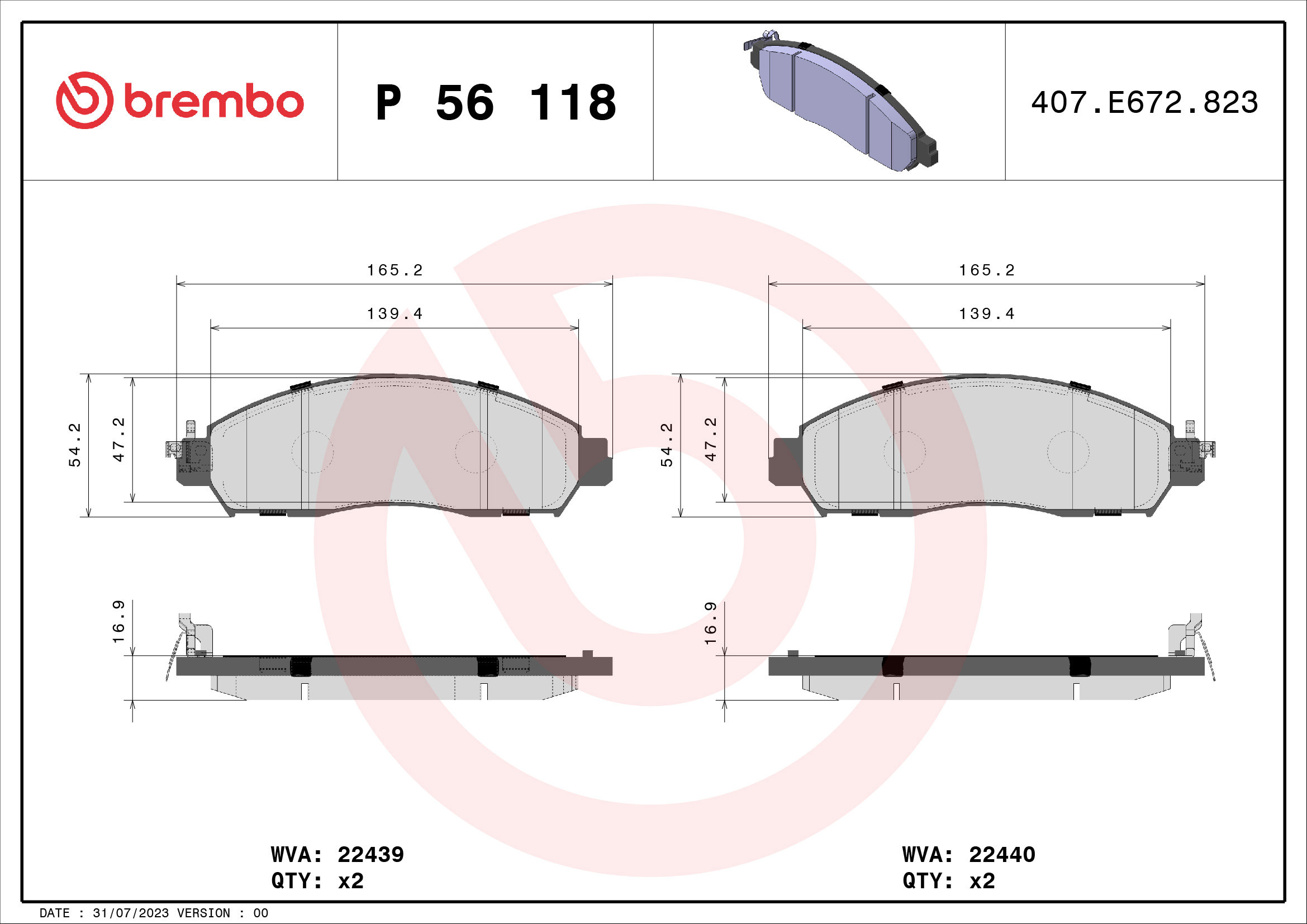 BREMBO Súprava brzdových doštičiek P 56 118
