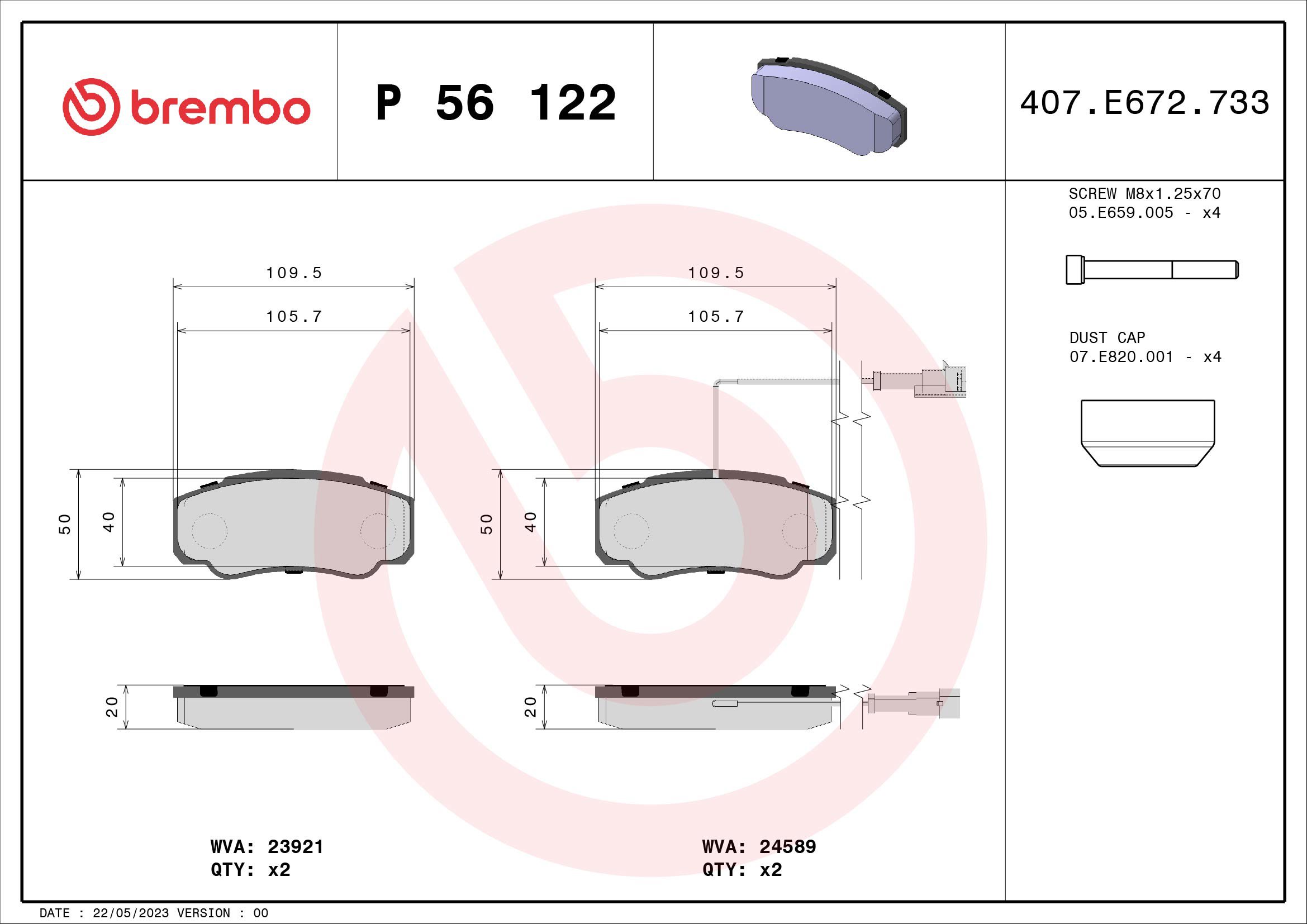 BREMBO Súprava brzdových doštičiek P 56 122