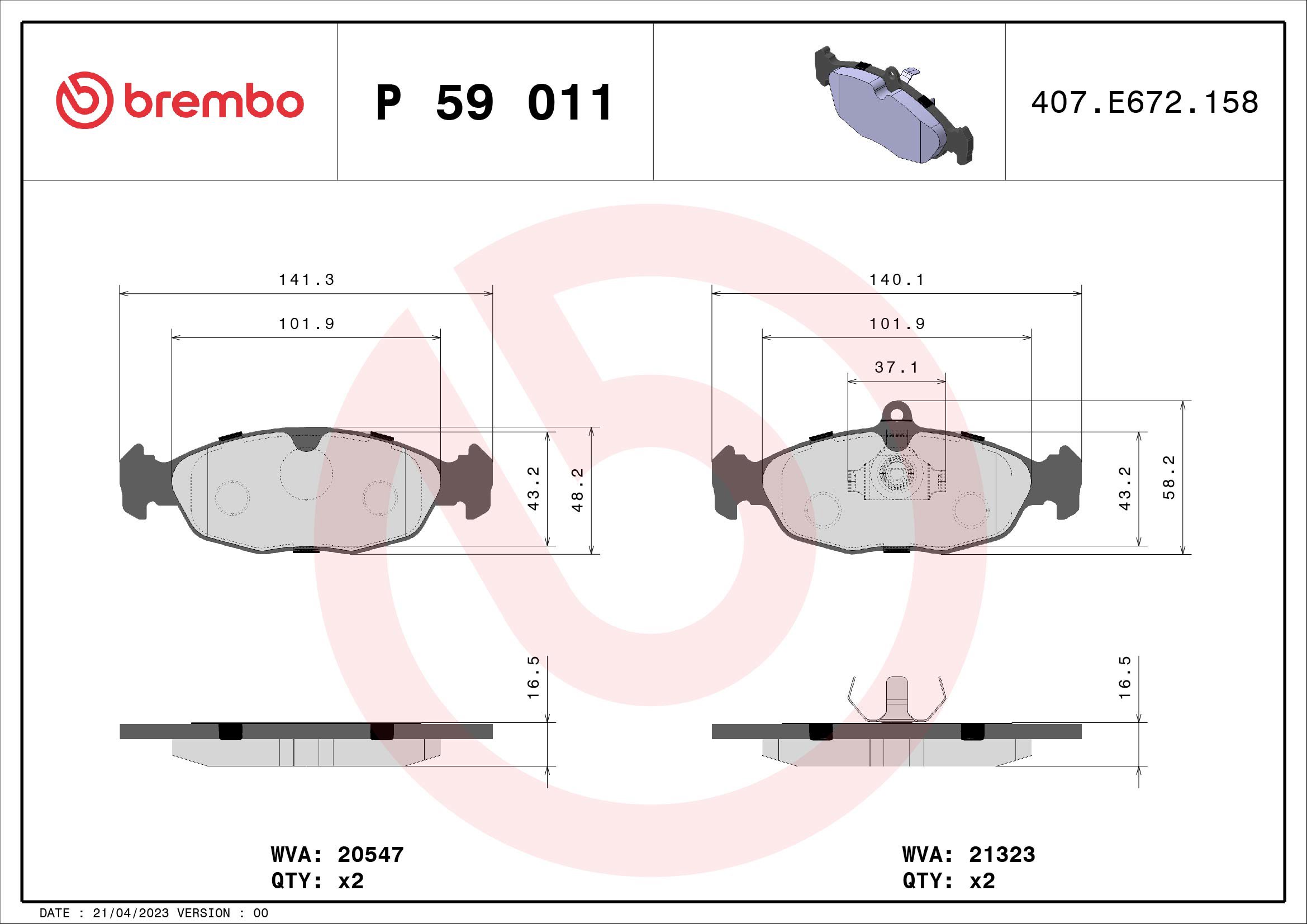 BREMBO Sada brzdových doštičiek P 59 011