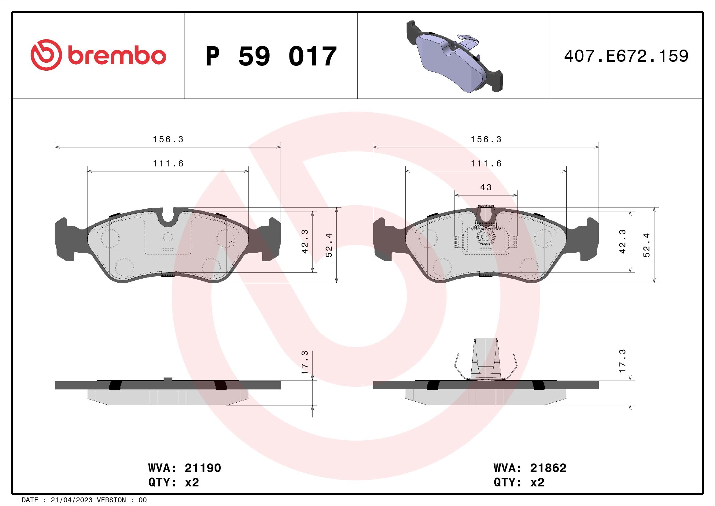 BREMBO Sada brzdových doštičiek P 59 017
