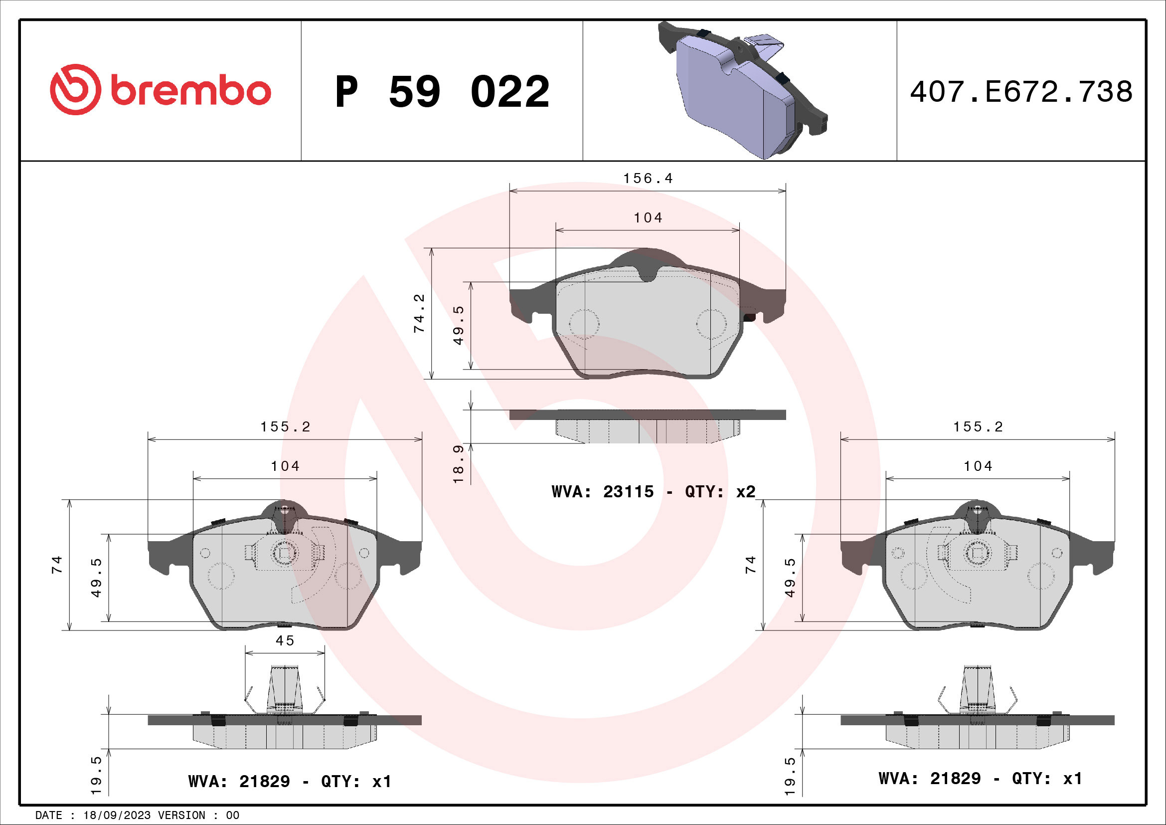 BREMBO Súprava brzdových doštičiek P 59 022