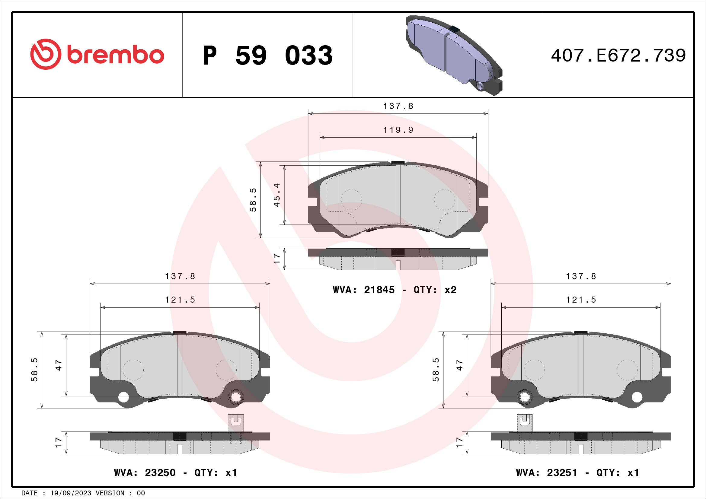 BREMBO Sada brzdových doštičiek P 59 033