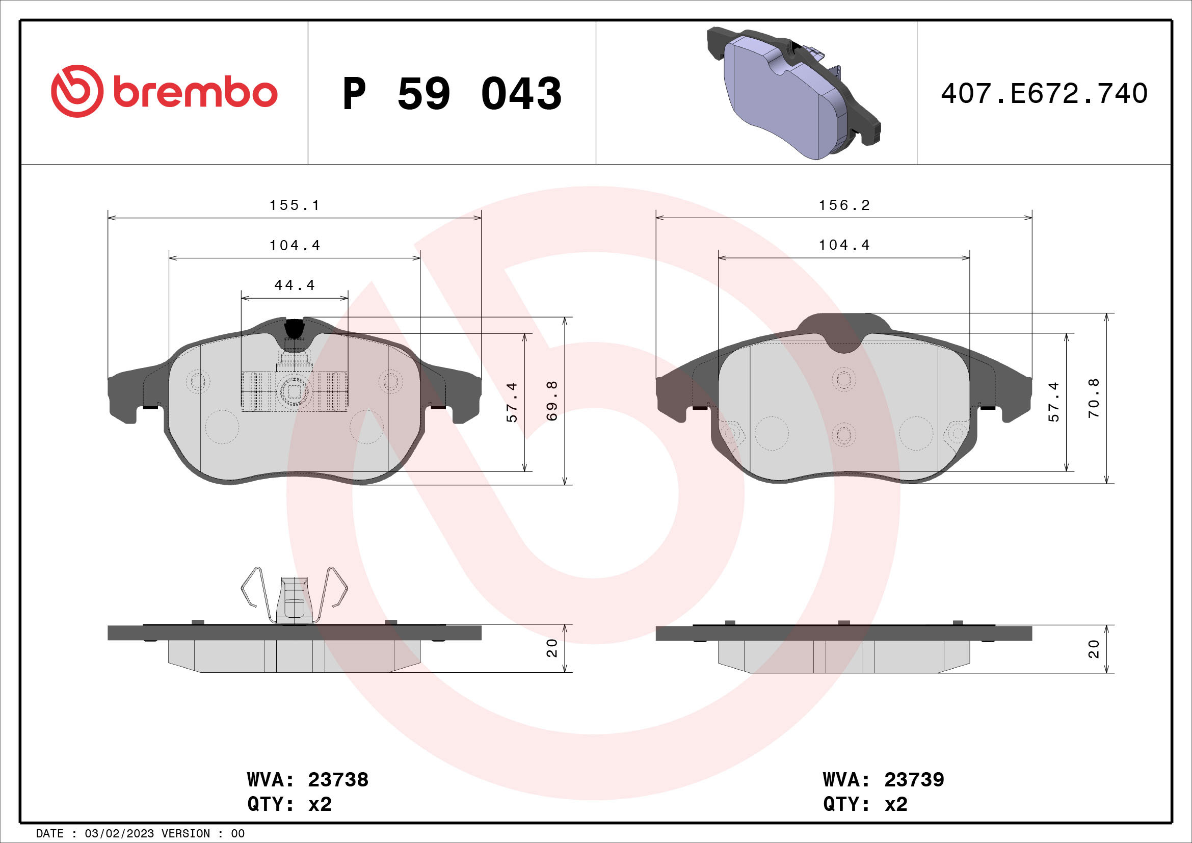 BREMBO Súprava brzdových doštičiek P 59 043