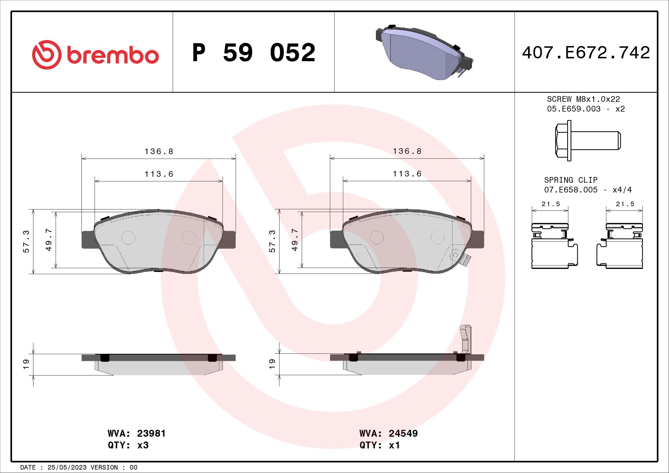 BREMBO Súprava brzdových doštičiek P 59 052