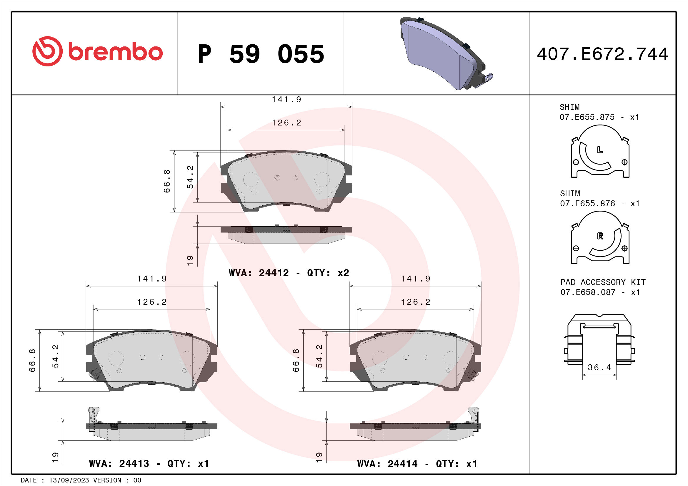 BREMBO Súprava brzdových doštičiek P 59 055X