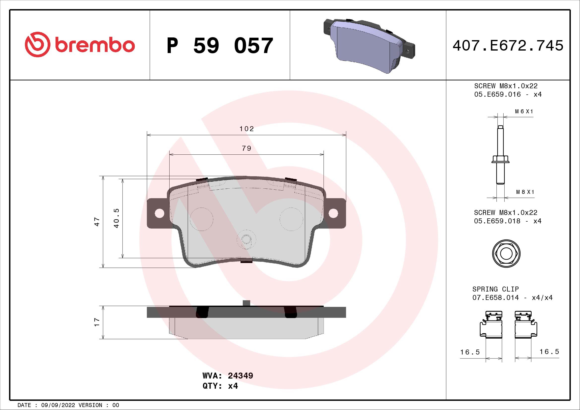 BREMBO Súprava brzdových doštičiek P 59 057