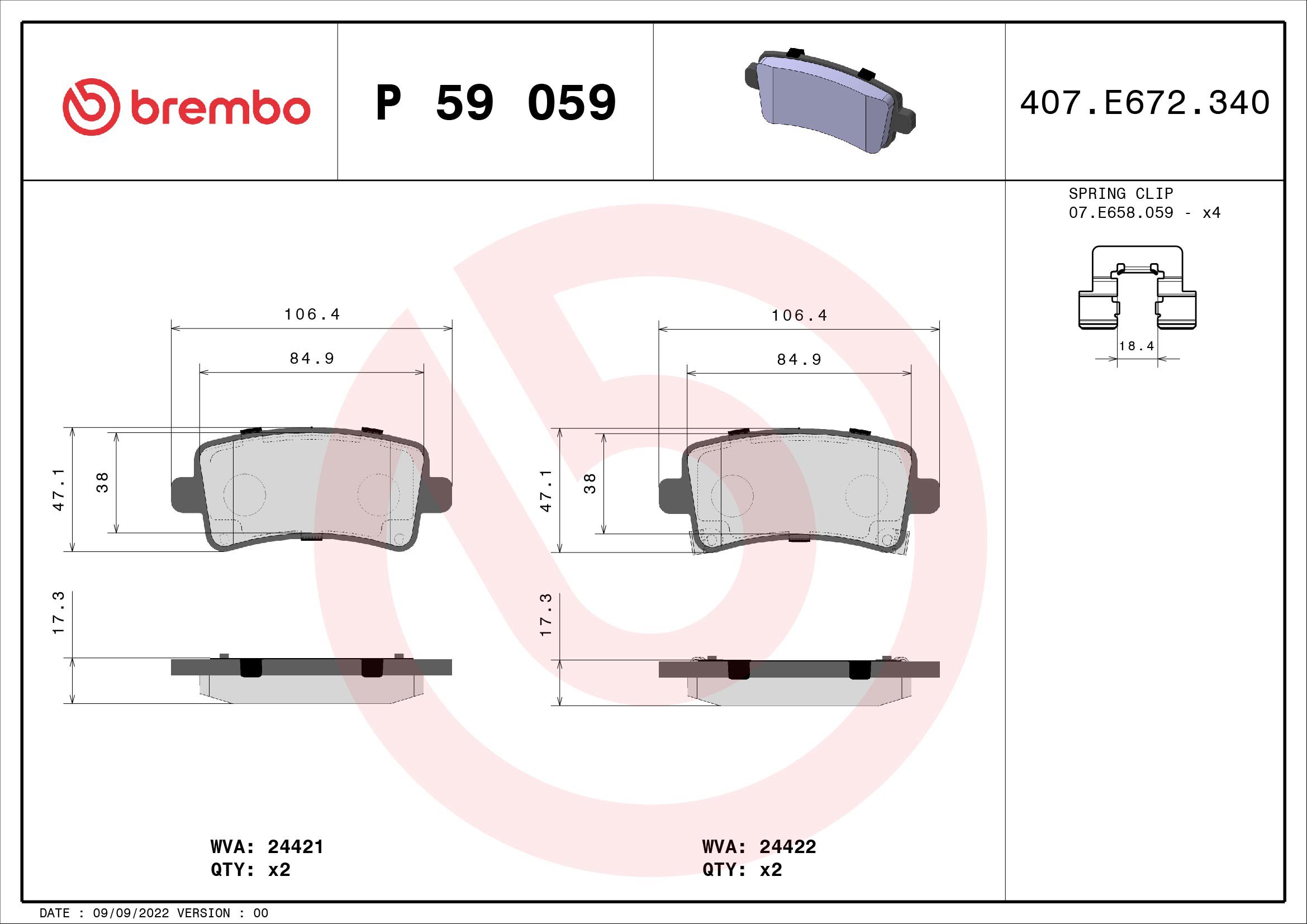 BREMBO Súprava brzdových doštičiek P 59 059
