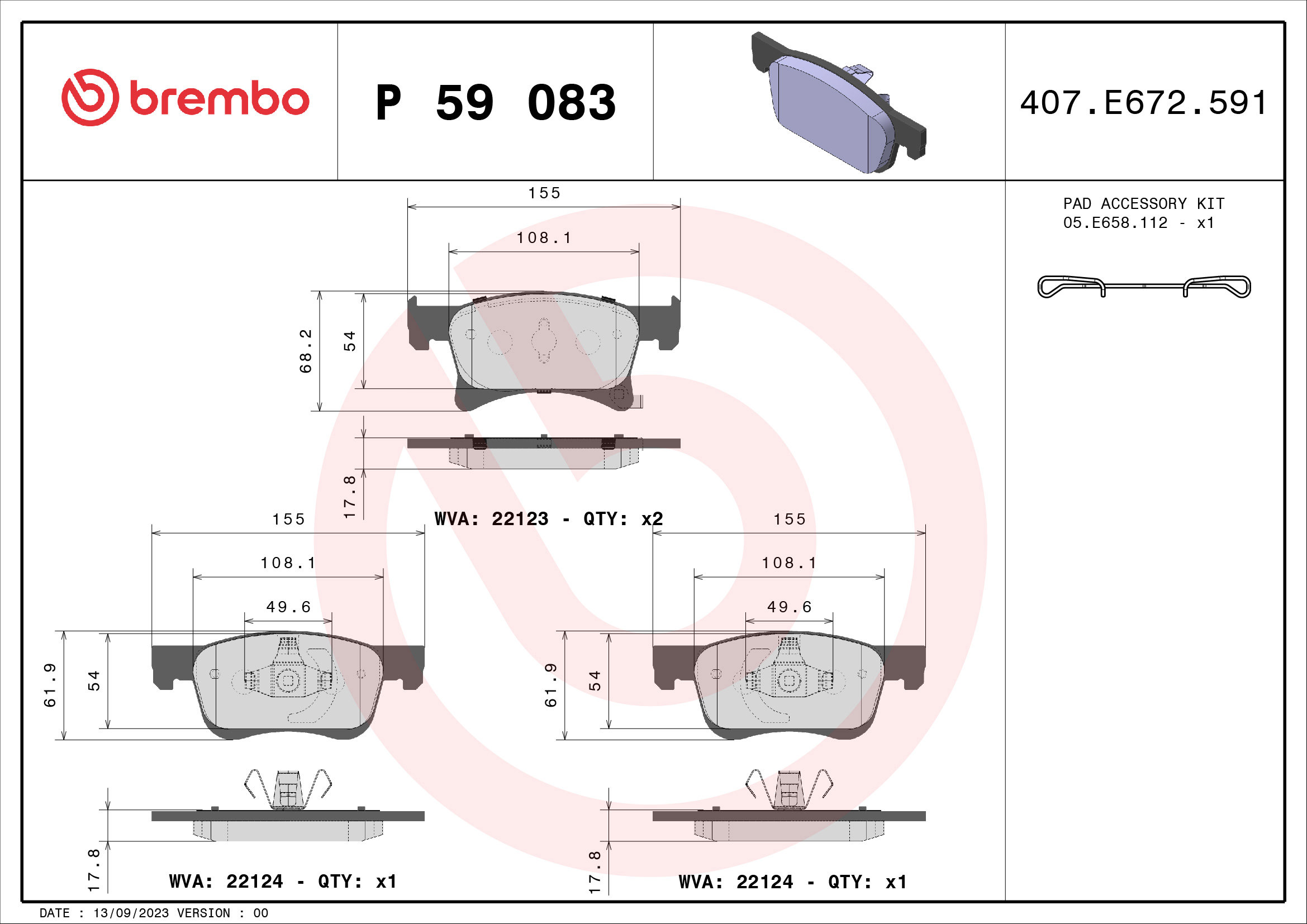 BREMBO Súprava brzdových doštičiek P 59 083