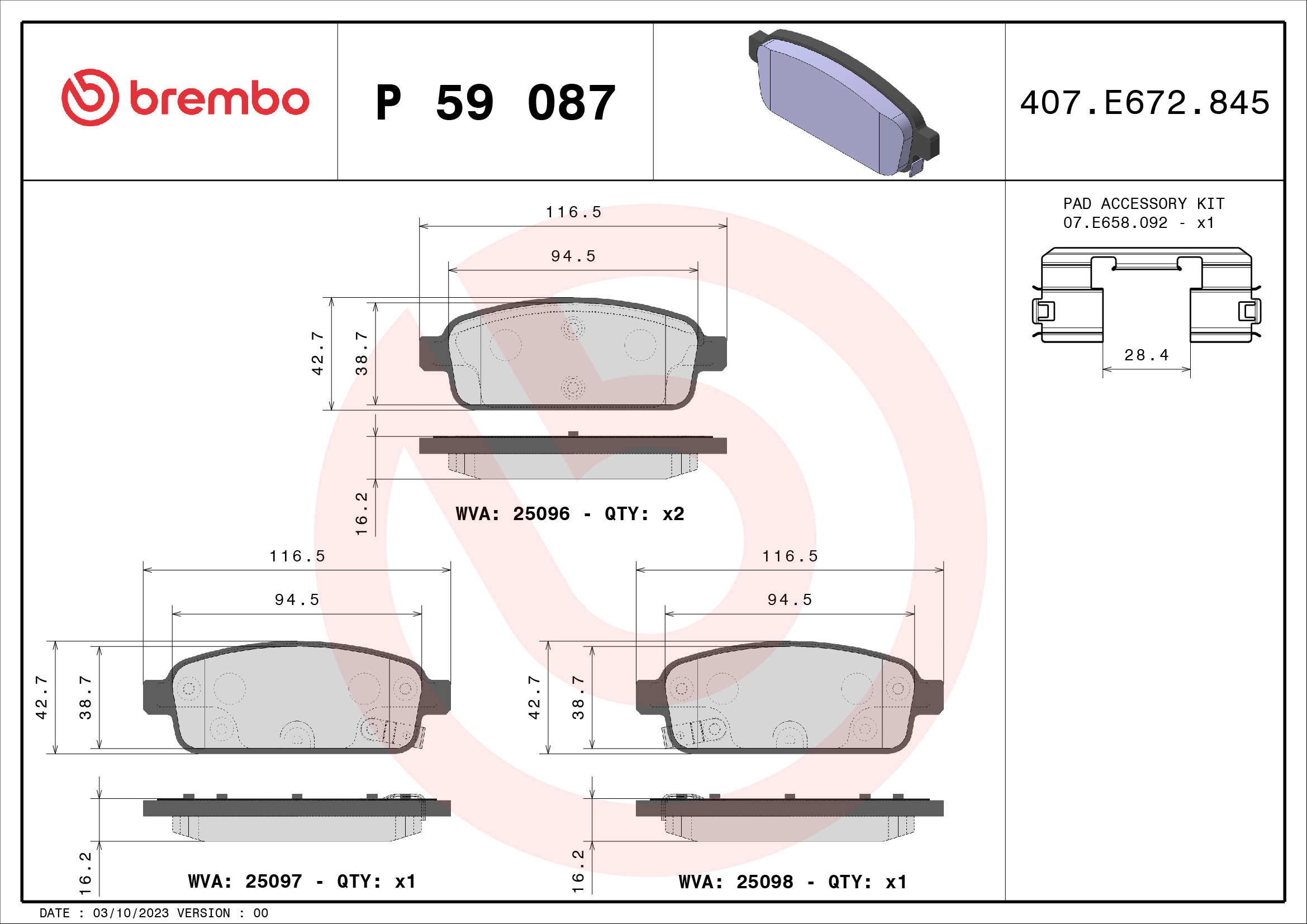 BREMBO Súprava brzdových doštičiek P 59 087