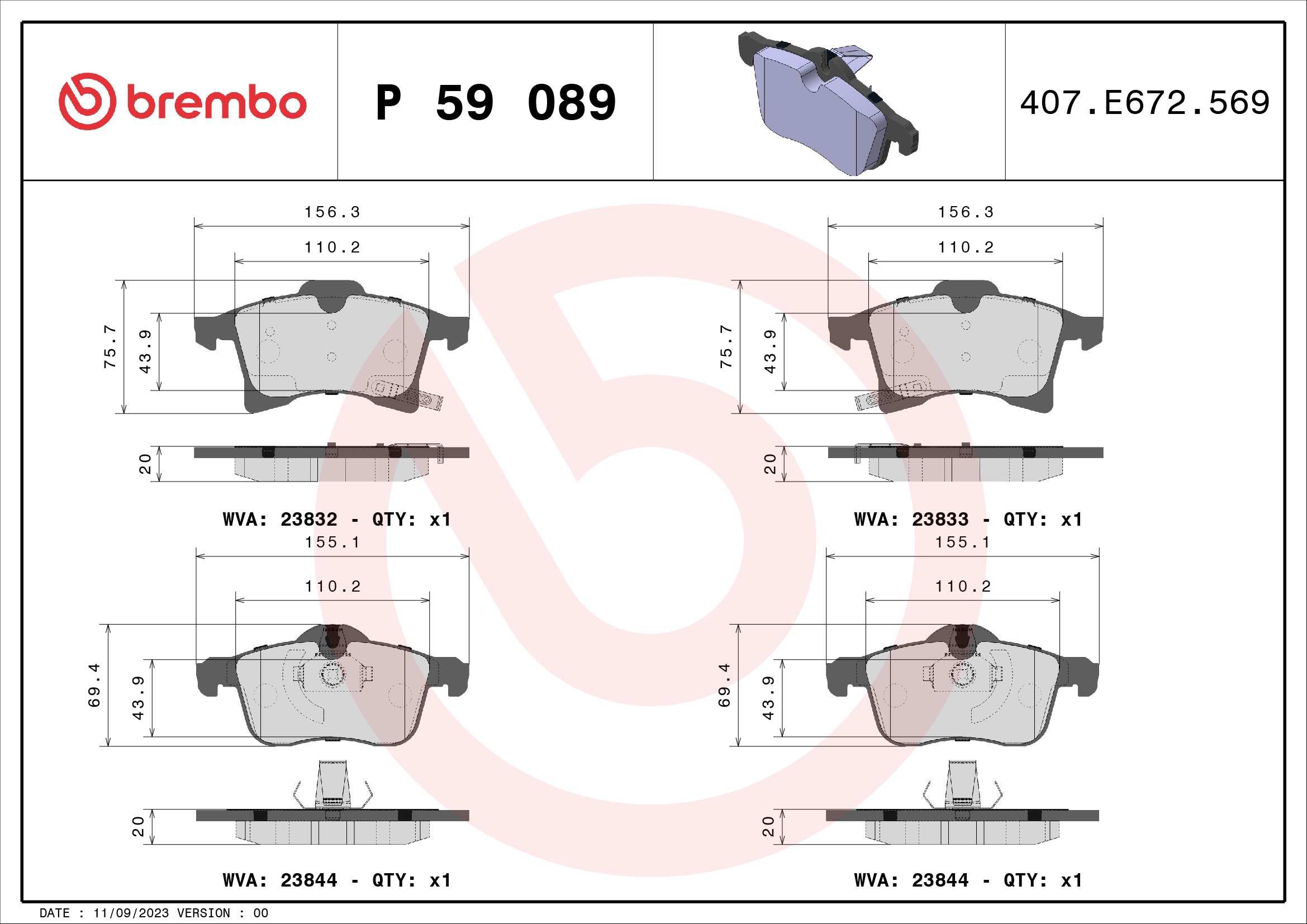 BREMBO Sada brzdových doštičiek P 59 089
