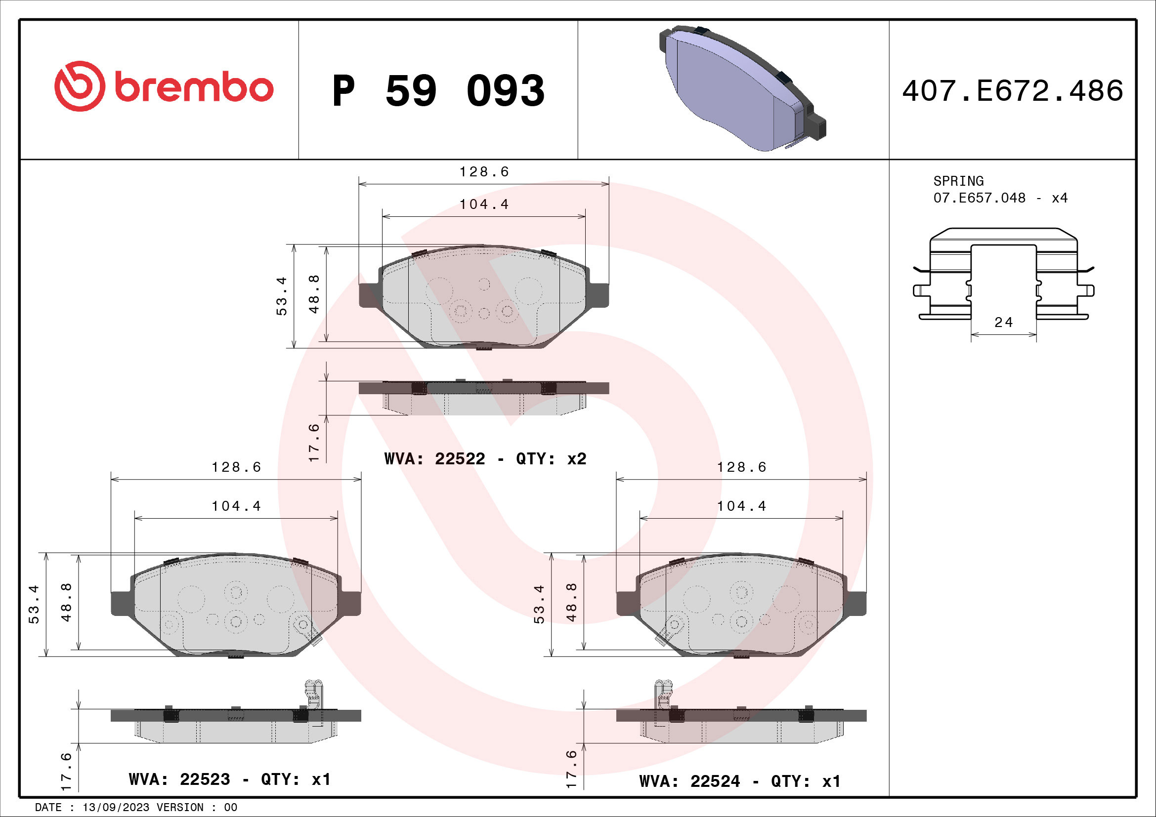 BREMBO Sada brzdových doštičiek P 59 093