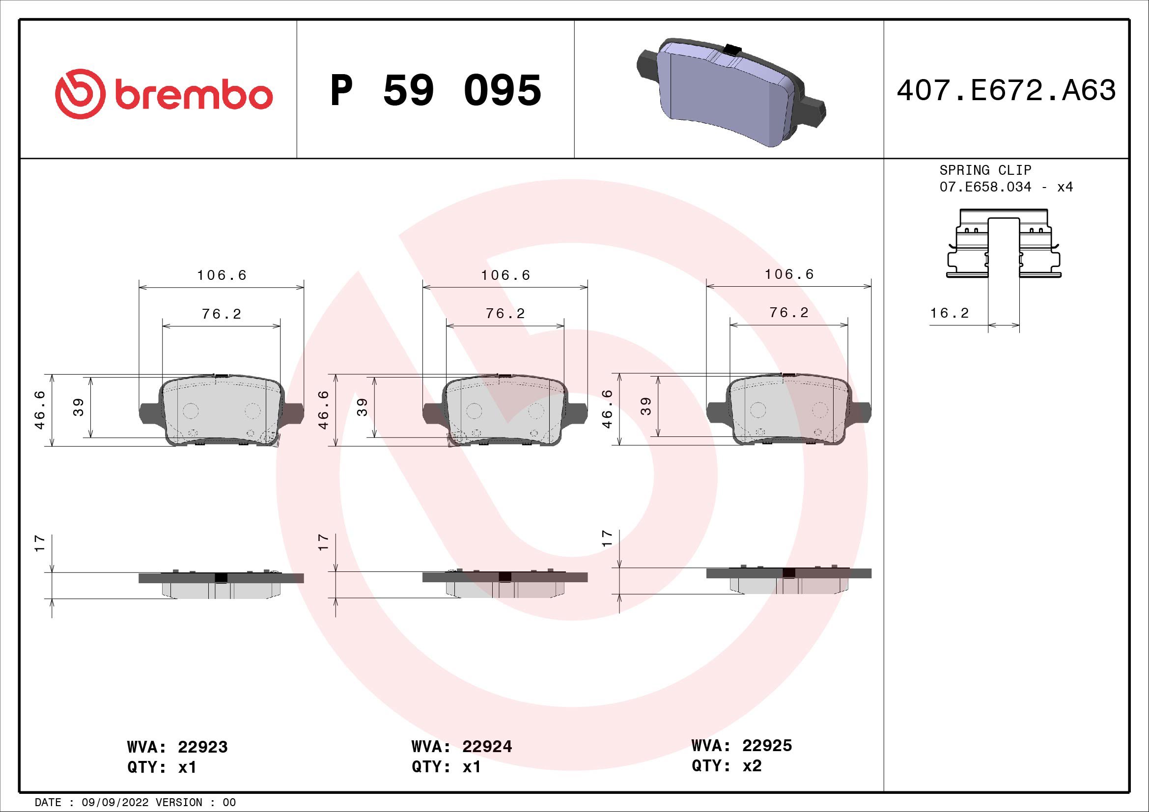 BREMBO Sada brzdových doštičiek P 59 095